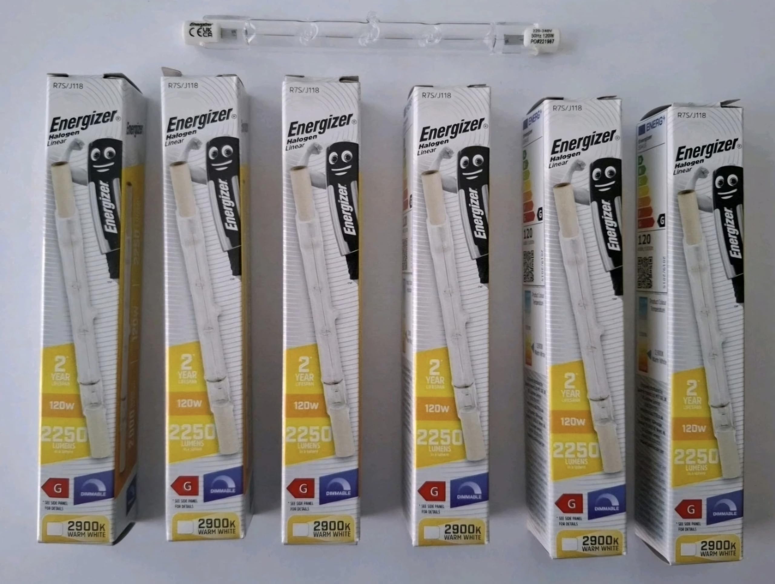 Energizer R7S J118 Linear Halogen Bulb, 120W, 2900K Warm White, Pack of 6, Clear