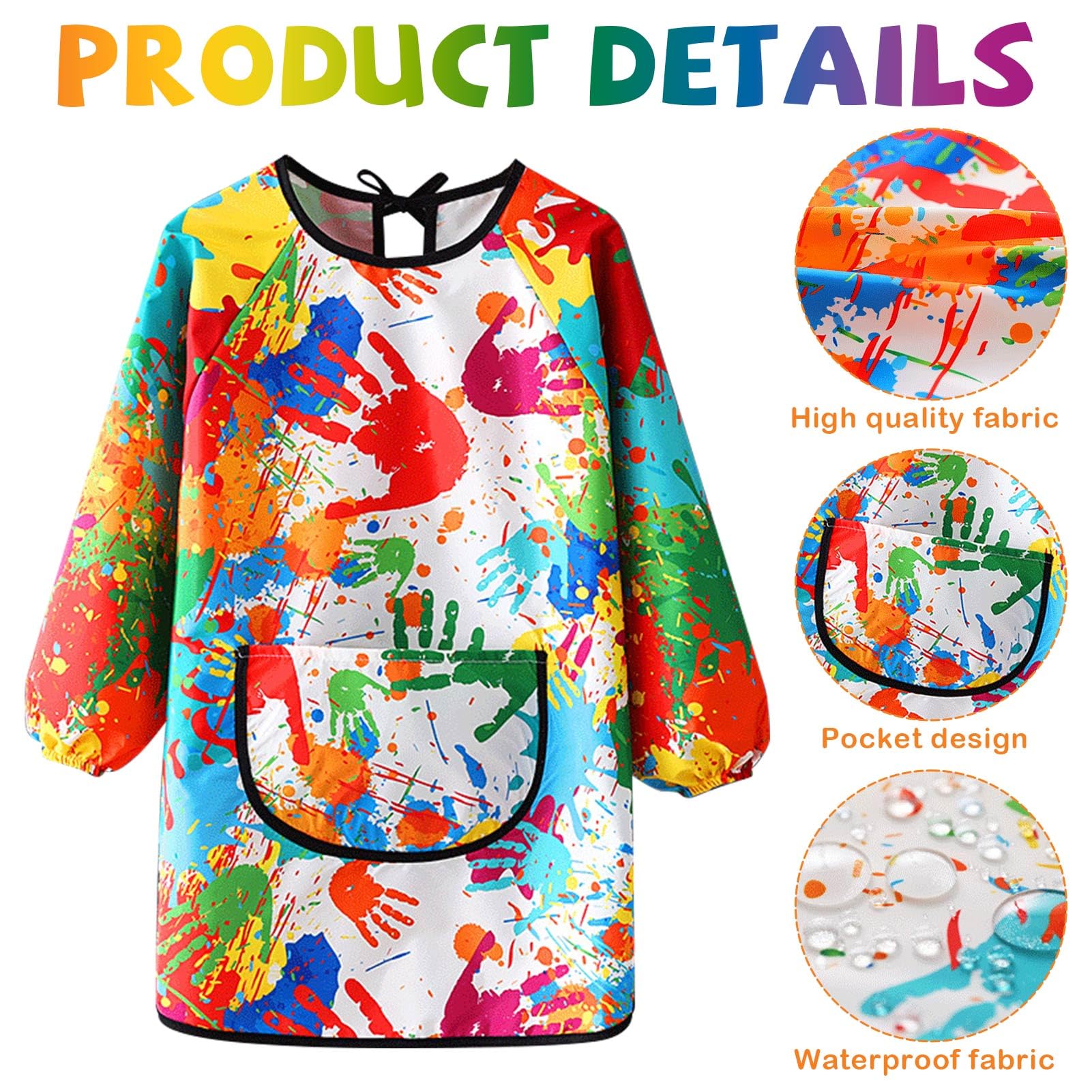 Effluvcy Kids Painting Apron 10Pcs Kids Art Aprons Age 6-11 Age Waterproof Graffiti Aprons Long Sleeves with Pockets,Painting Smock Boys and Girls Play Apron for Craft World Book Day - Image 3