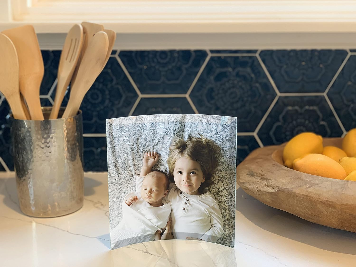 Ice Prints Frameless Curved 7"x7" Glass Photo Prints, TableTop, Self Standing| USA Made|Personalized Image Printed Directly Custom Picture On Glass, Square, Personalized Gift For Bridal Shower, Family, His,Her,Wedding