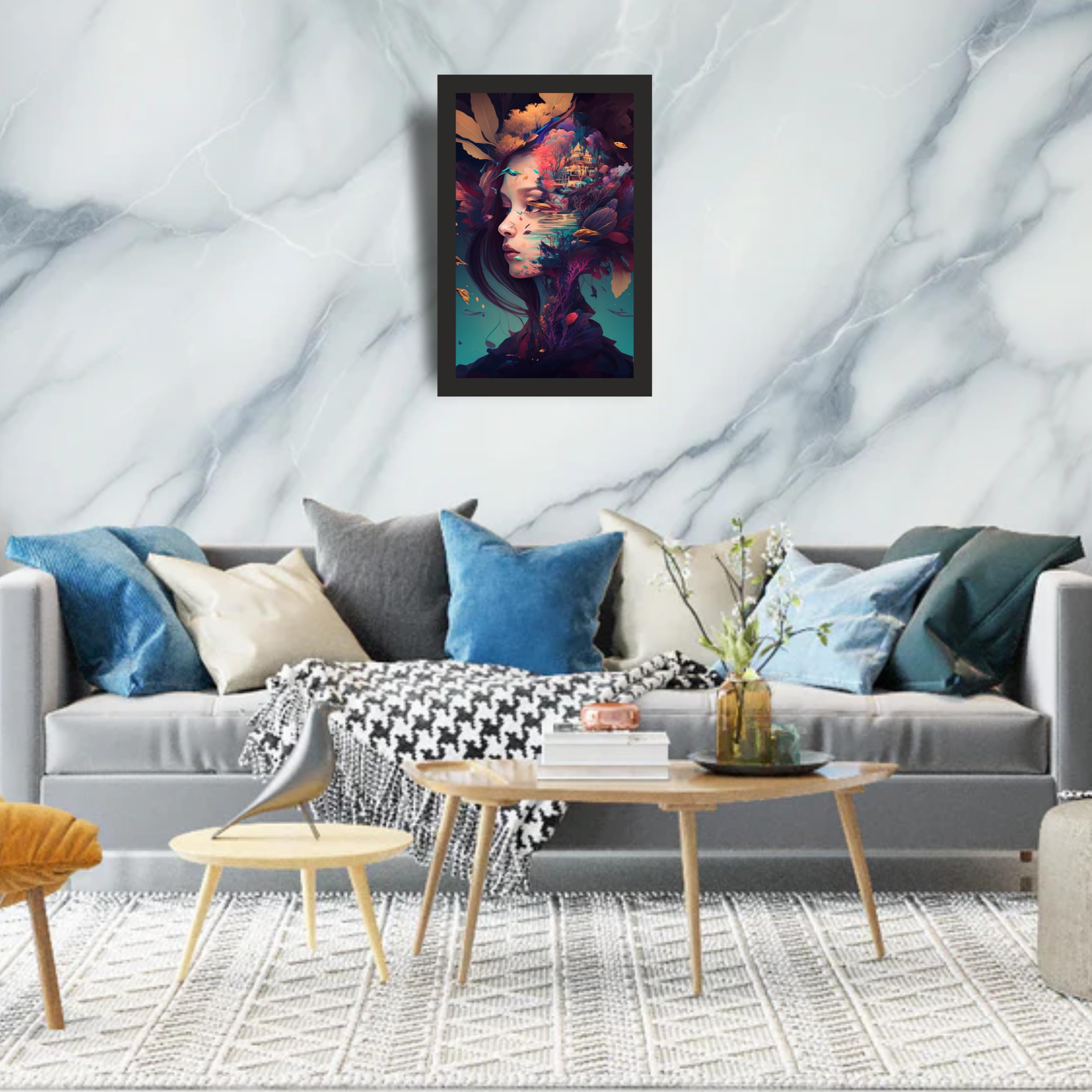 Abstract Woman Face Wall Art Frame 12x18 Inch