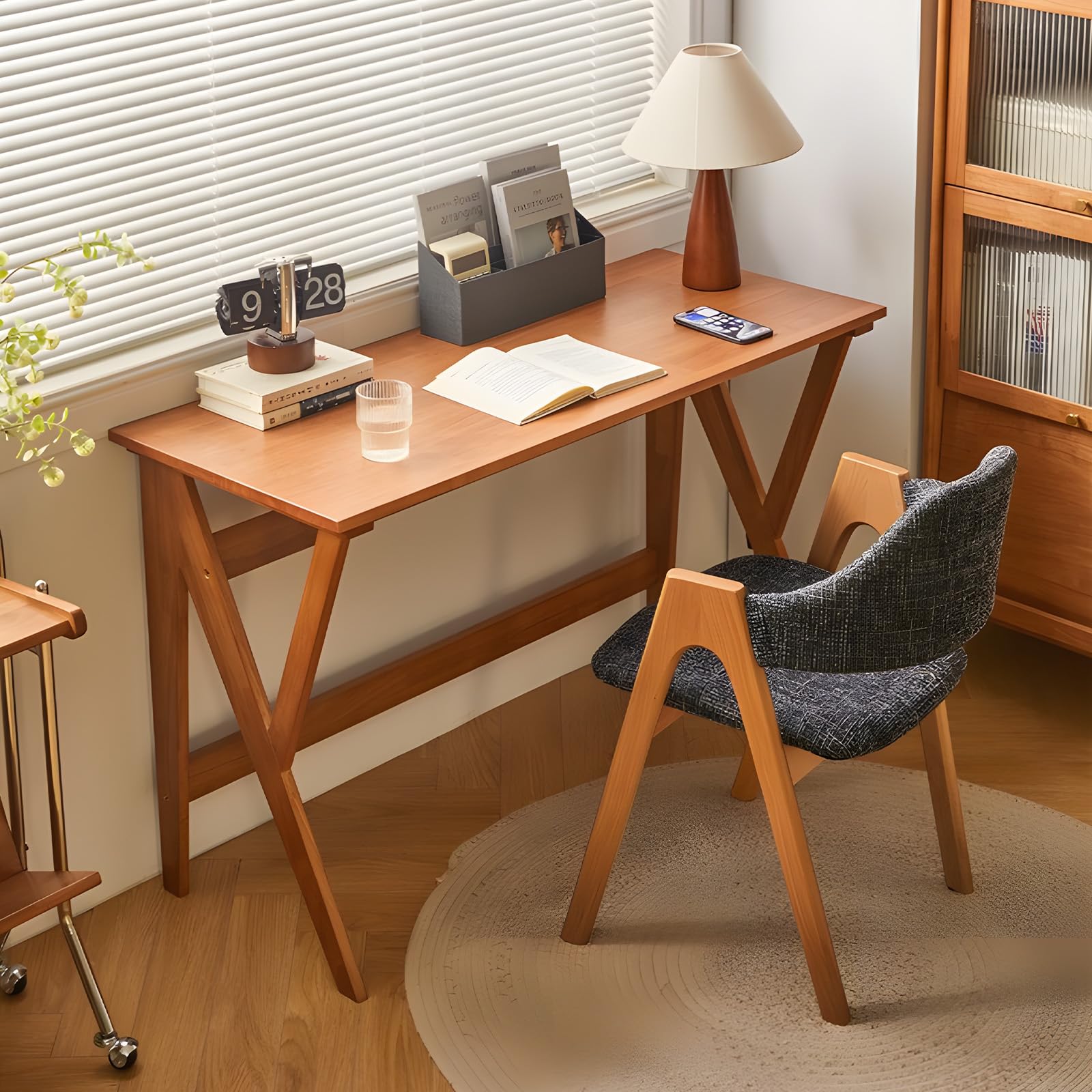 Cttasty Mid Century Modern Desk, Spacious Solid Wood Writing Desk, Minimalist with K-Shaped Legs, Home Office Desk, 29.5 H x 47.2 W x 19.7 D Inches(