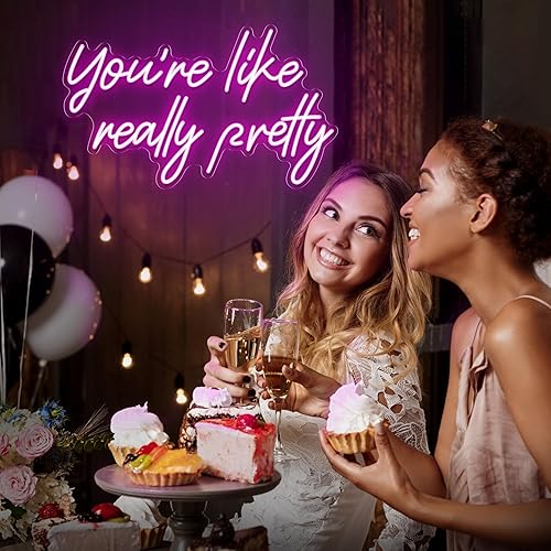 Miniatura 7 de Letrero de neón con texto en inglés "You're Like Really Pretty Neon Sign" para decoración de pared, con texto en inglés "You're Like Really Pretty