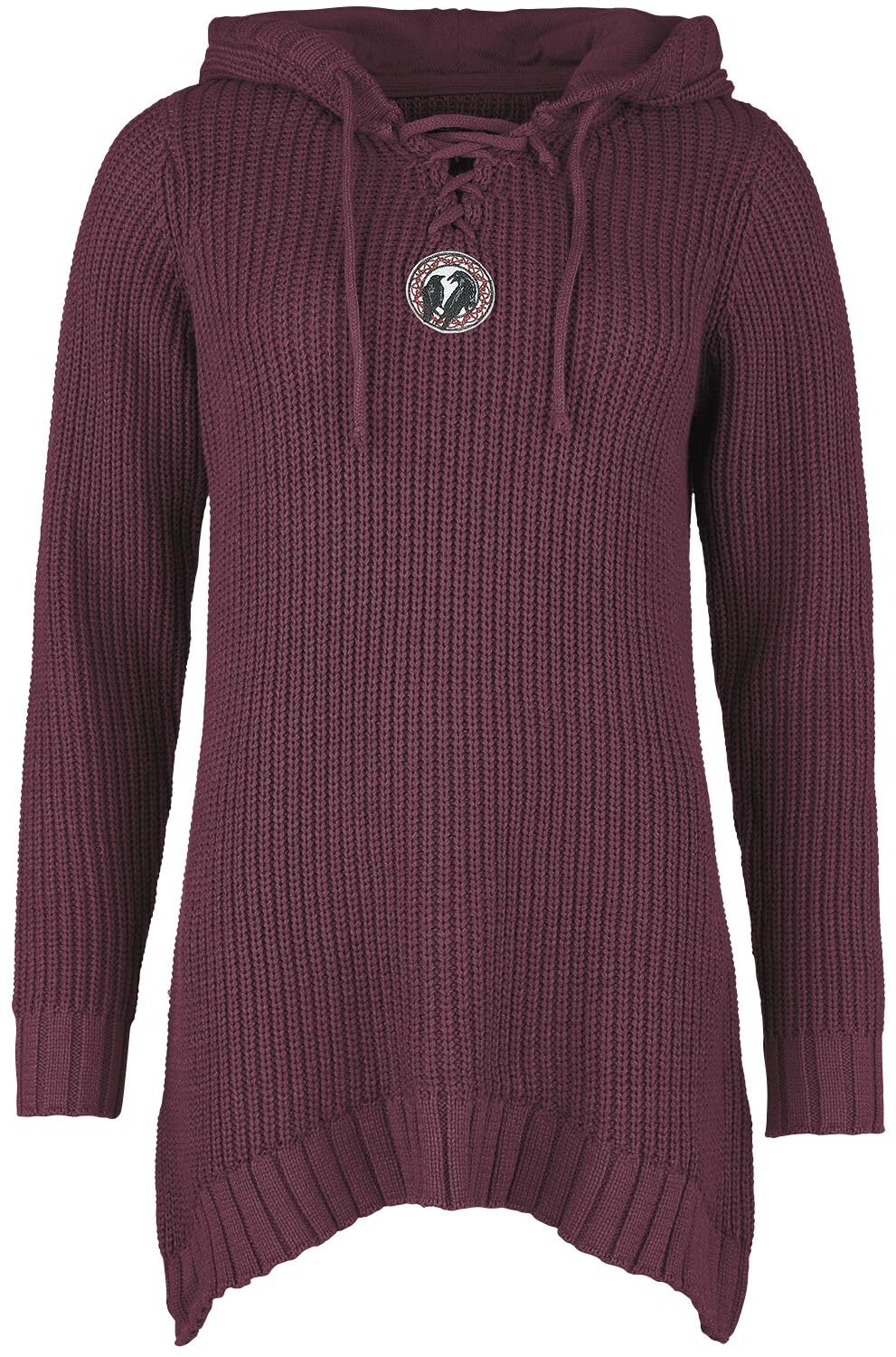 Black Premium by EMP Damen dunkelroter Strickpullover mit Kapuze und Schnürung