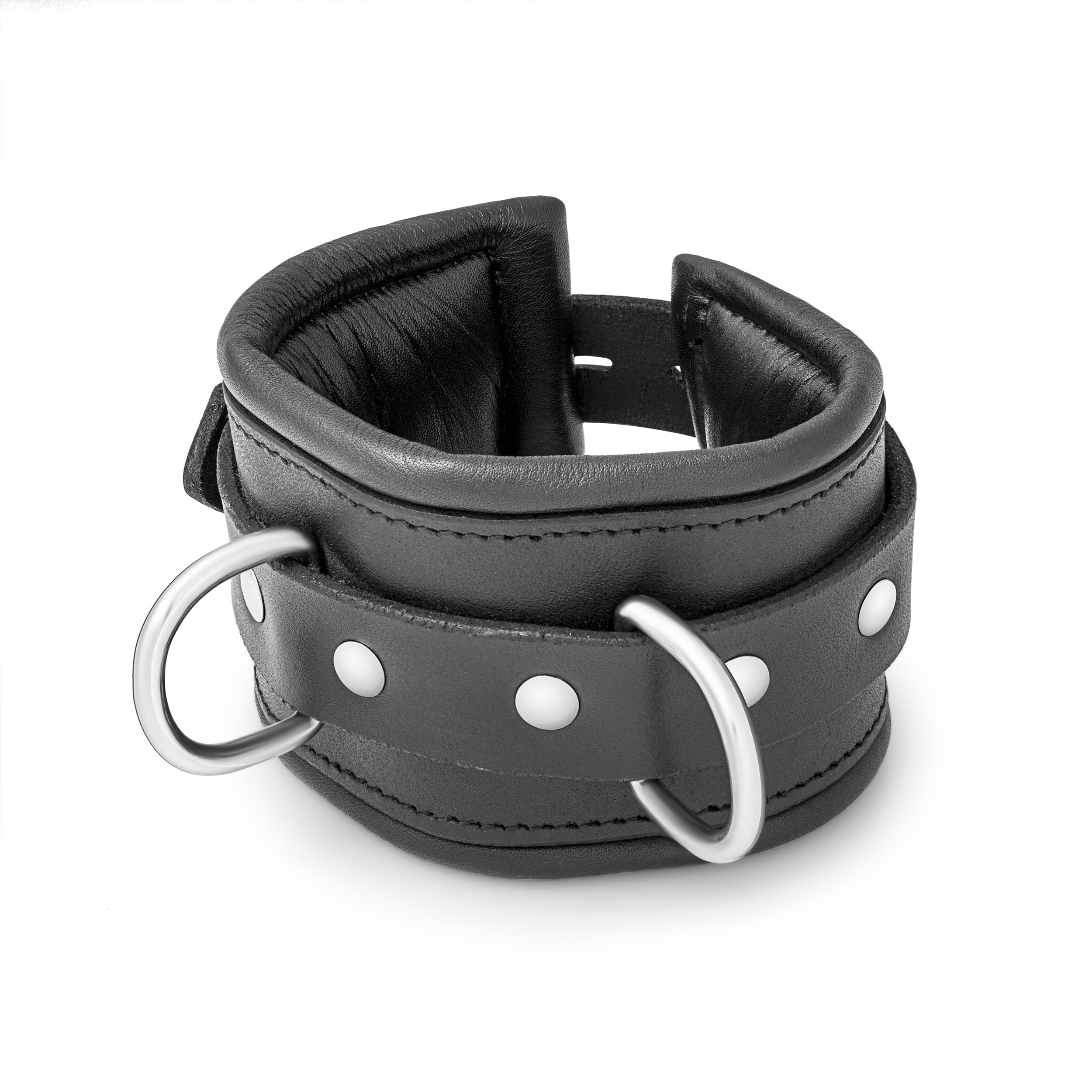 MensShop24 Handschellen Handfesseln aus schwarzem Leder, gepolstert, größenverstellbar