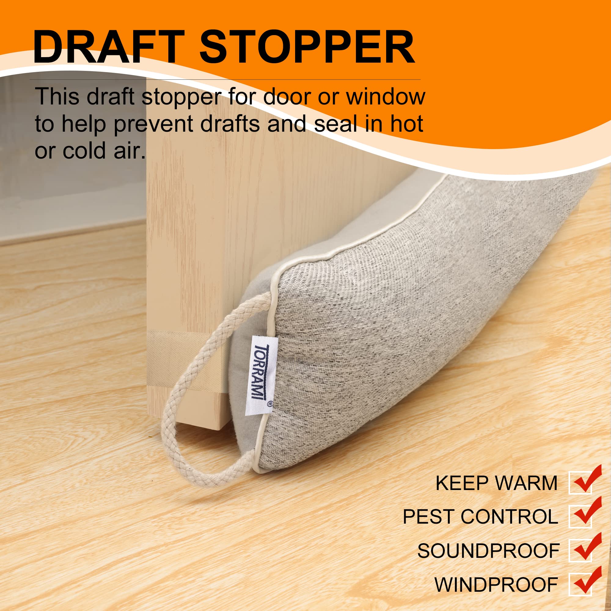 TORRAMI 32 Inch Door Draft Stopper - Heavy Duty Under Door Insulator For Noise, Air, Dust Blocking - View #7