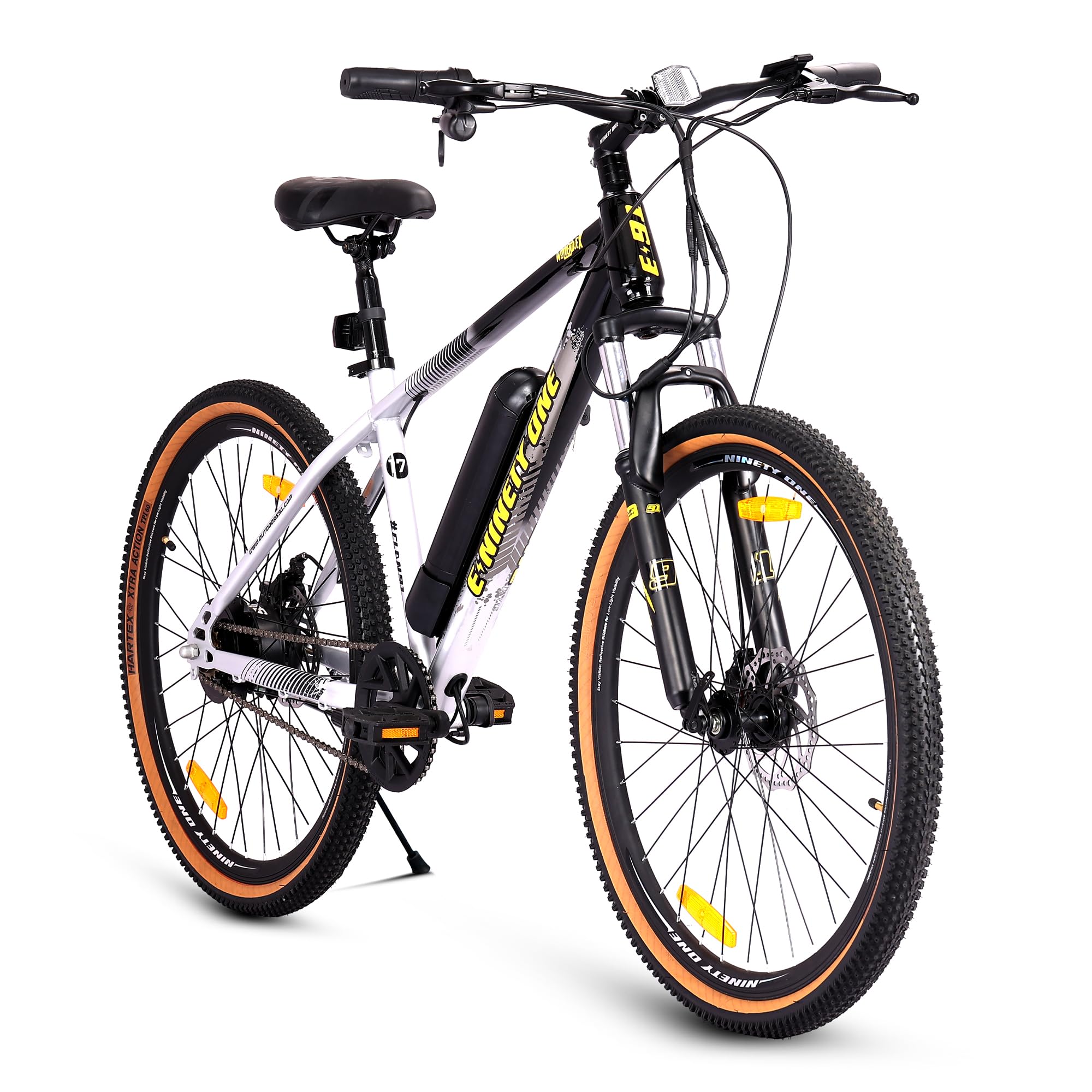 NINETY ONE Wolverine X | Electric Cycle | 7.8Ah Battery | 27.5T | 91 Tuf Shox Front Suspension | 250 Watt IP65 BLDC Motor | 85% pre-Assembled | 2 Years Battery Warranty | Black Gold