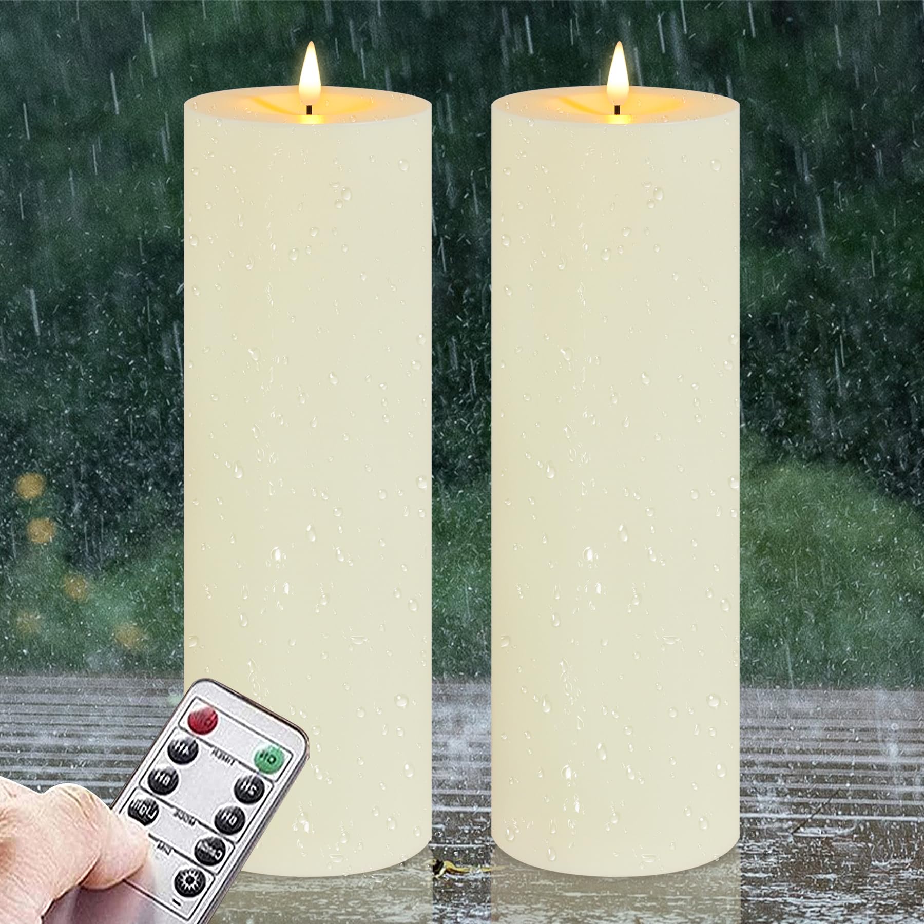 Zevanor 10CM x 30CM Flameless Waterproof Remote LED Candles, Timer Battery Operated Flickering Large Plastic Ivory Outdoor Candles (Long Lasting 420 Hours, Pack of 2)
