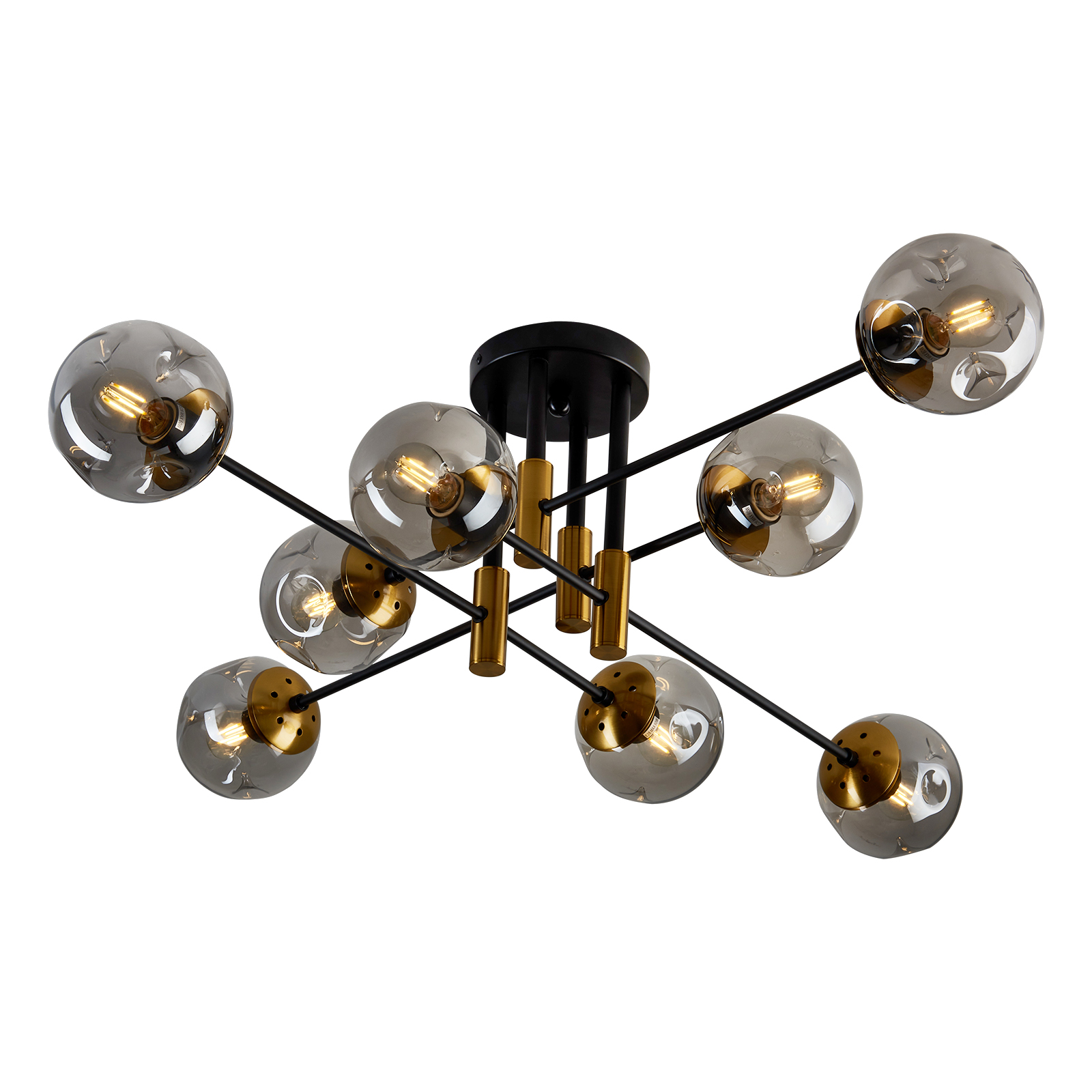 Image of 8 Light Glass Globe Ceiling Light Black and Gold Mid Century Flush Mount Sputnik Light Fixture Bubble Chandelier Living Room Farmhouse for Dining Room Kitchen Bedroom.
