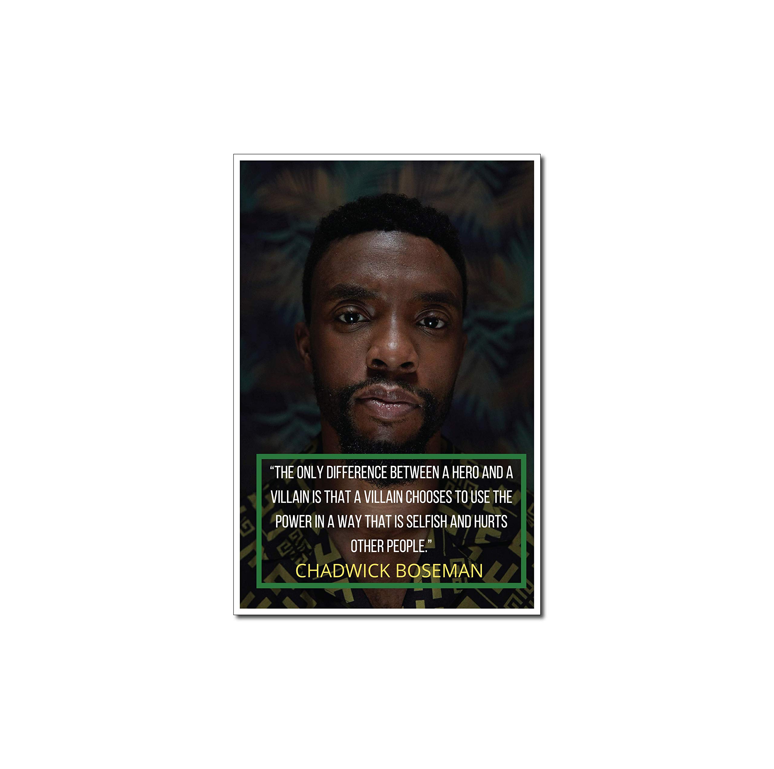 Chadwick Boseman Poster Quote “The only difference between a hero and a villain is that a villain chooses to hurt.” Motivational Educational Inspirational 12-Inches by 18-Inches Print Art CAP00085