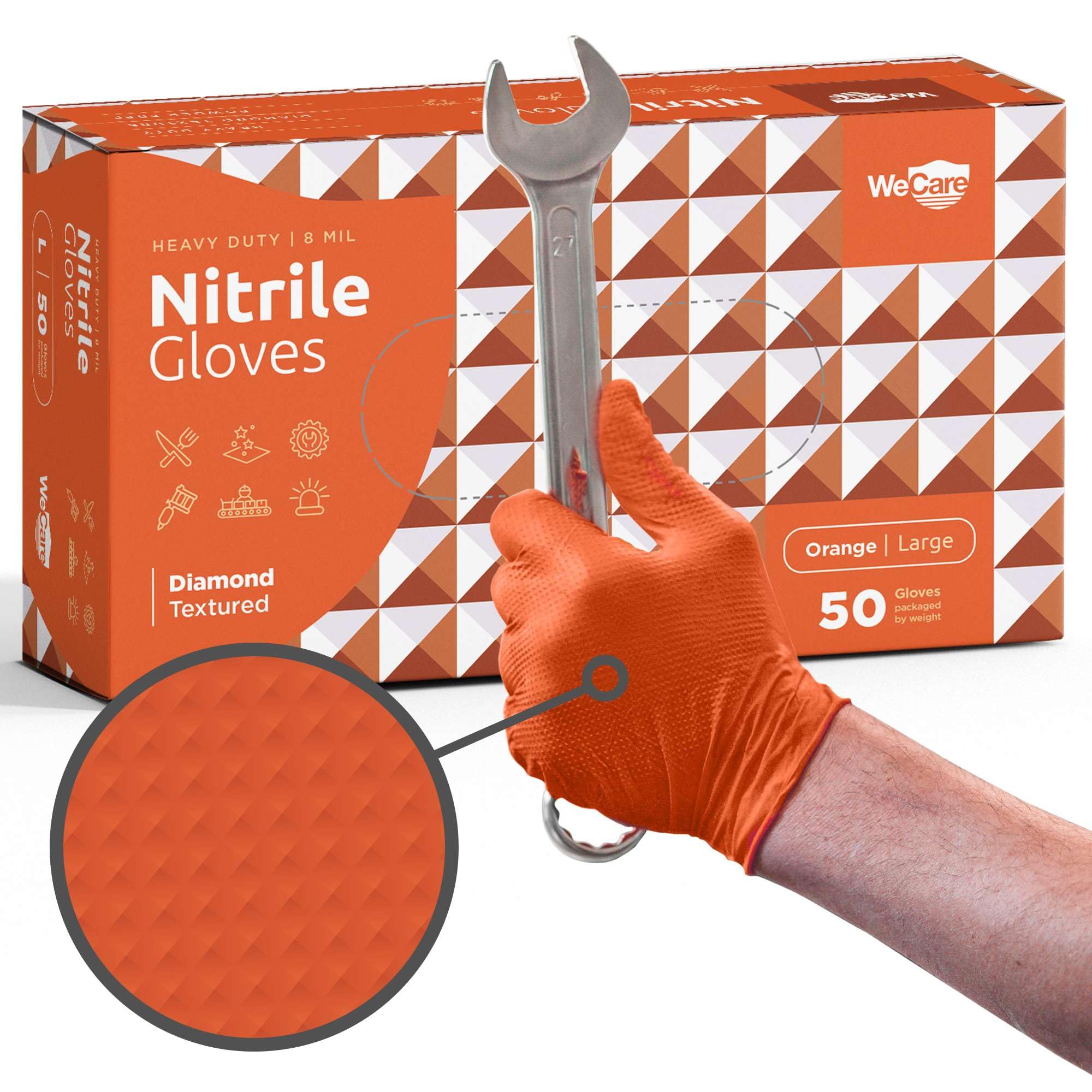 WECARE Orange 8 Mil Nitrile Gloves Large 50 Pack - Heavy Duty Mechanic Gloves, with Diamond Grip - Powder and Latex Free Disposable Gloves (B0C9R2R439) Amazon Price History, Amazon Price Tracker