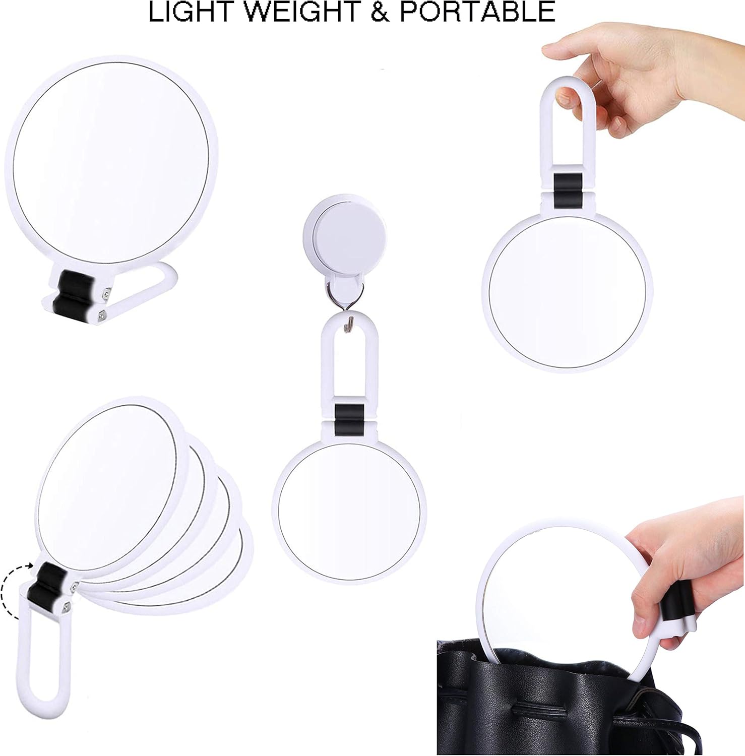 FUHUIM 1x 15x Magnifying Handheld Mirror, Double Sided Pedestal Magnification and True Image Makeup Mirror, Compact Size and Portable Vanity Cosmetic Mirror for Girl, 9.3" L x 1.9" W : Beauty & Personal Care