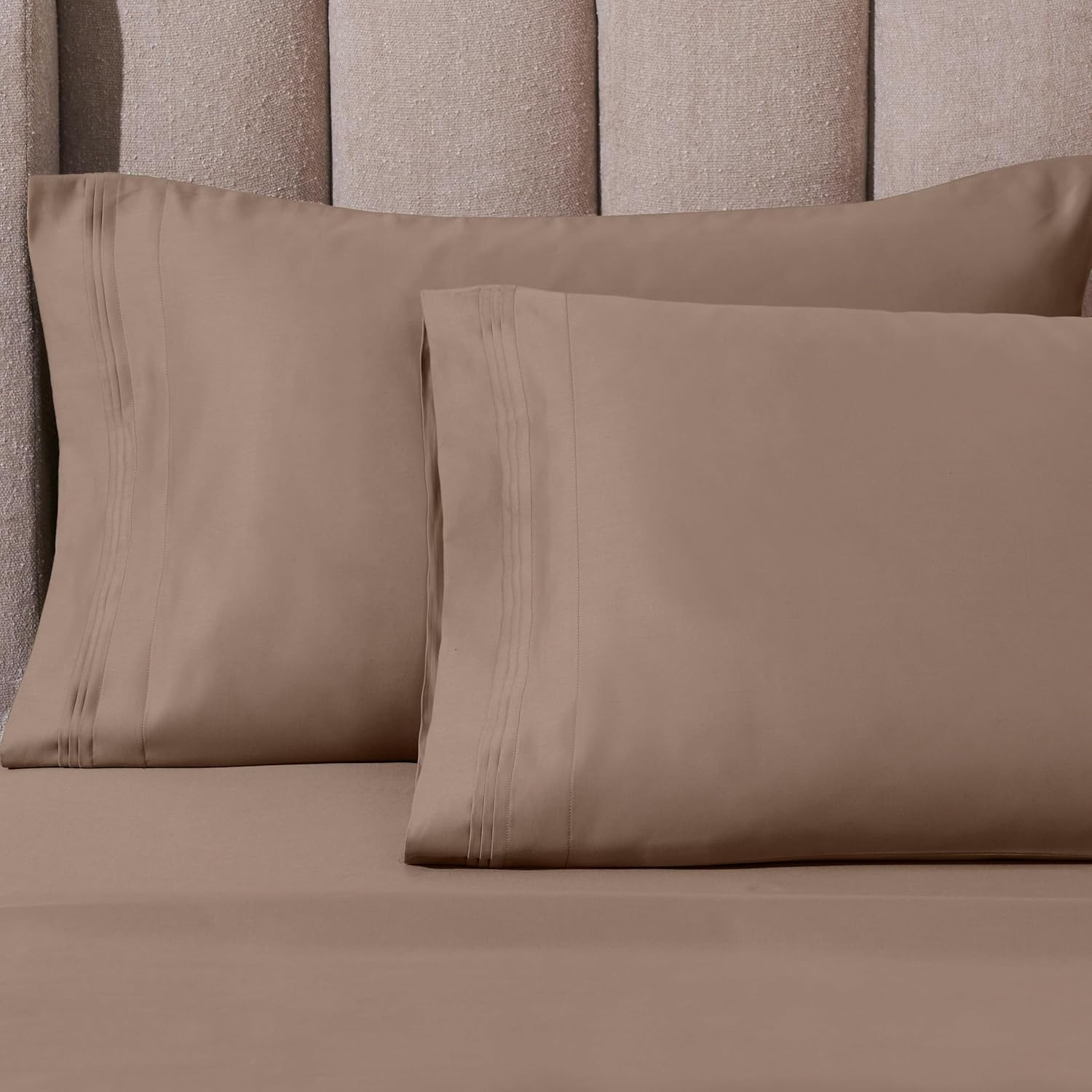 Superior 100% Egyptian Cotton 1500 Thread Count Pillowcases, Set of 2, Envelope Closure, Hotel Quality Luxury Pillow Covers, Bedding Accents, 2 Pack, 20" x 40", King Size, Taupe