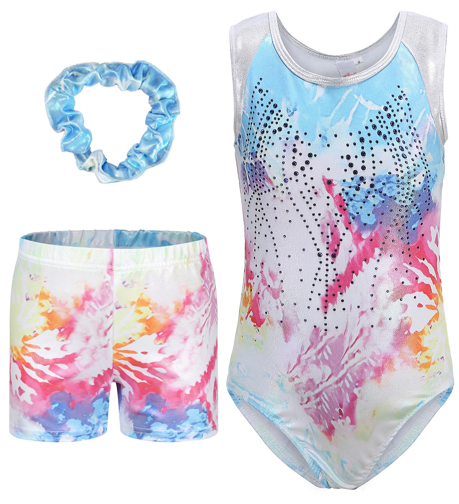 Gymnastics Leotards for Girls Dance Unitard Shiny Diamond Ballet Dance Outfit with Shorts