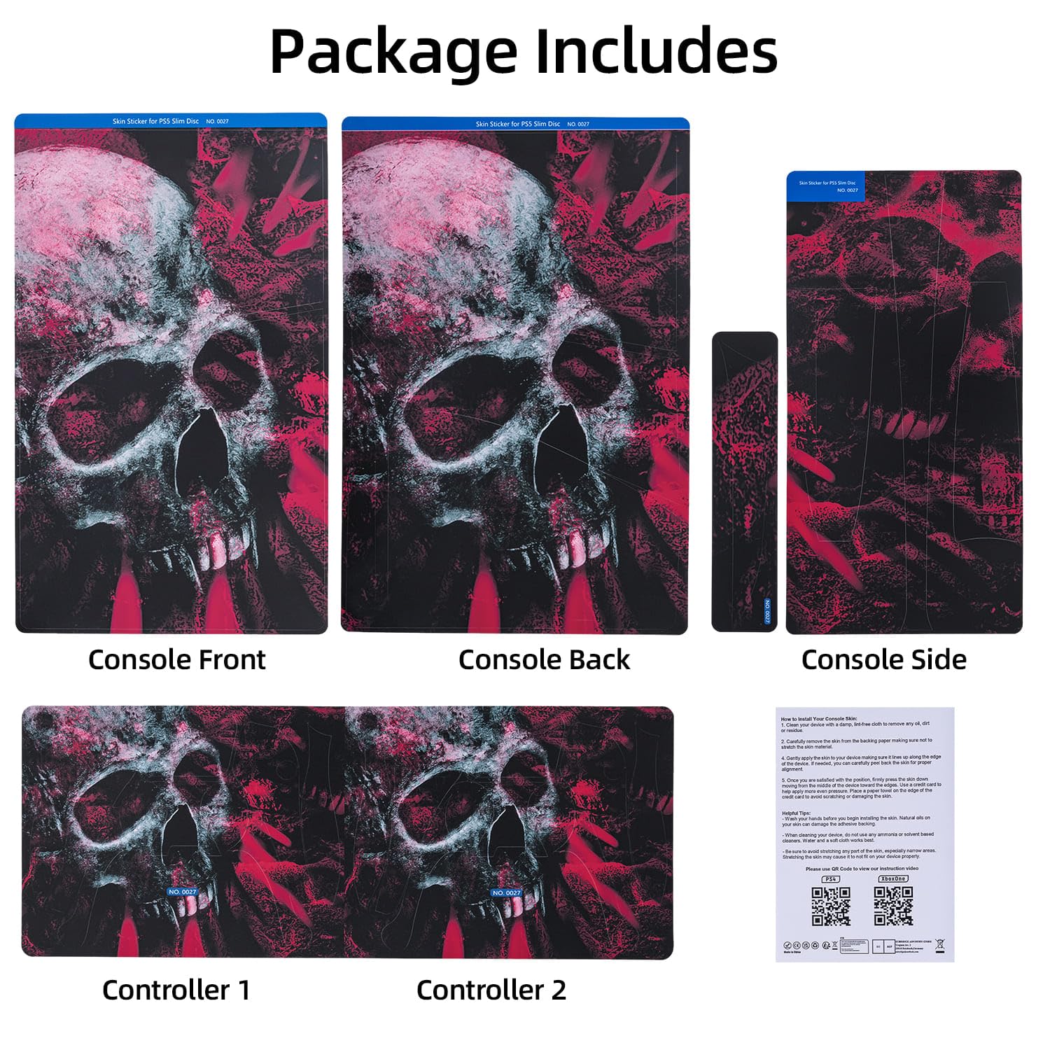 Mcbazel Calcomanías de la Serie Pattern Pegatinas de Vinilo Solo para PS5 Slim Disc Edition - Cráneo Rojo
