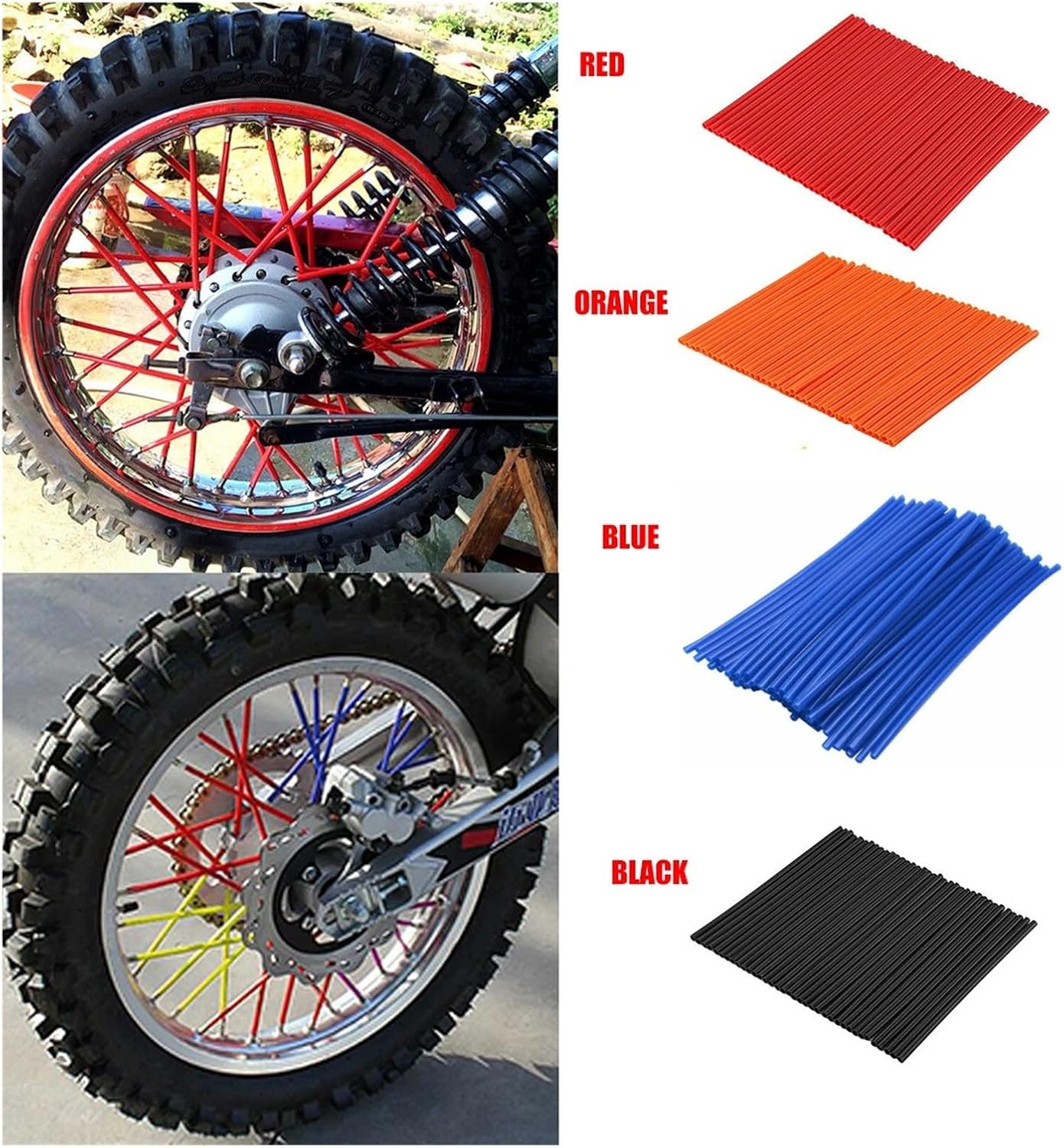 ruixingdianzishangwu Spoke Skins Covers, 72PCS Rim Decoration Wheel Spoke Wraps Straws Motorcycle Decoration Protector Pipe(Orange)