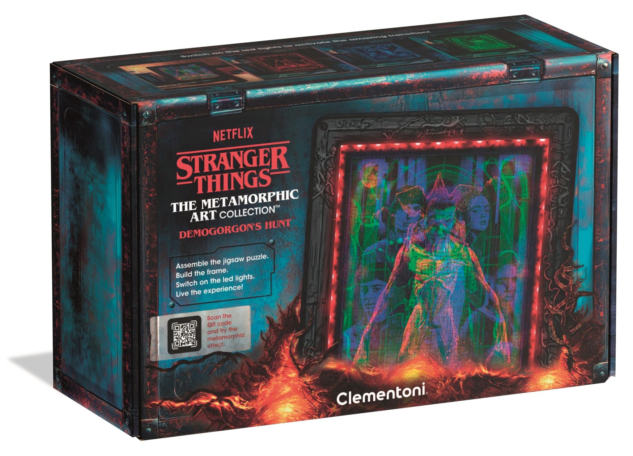 Clementoni Stranger Things Metamorphic Art with LED Light: 520-Piece puzzle, Colour-Changing Scene with Eleven vs Demogorgon