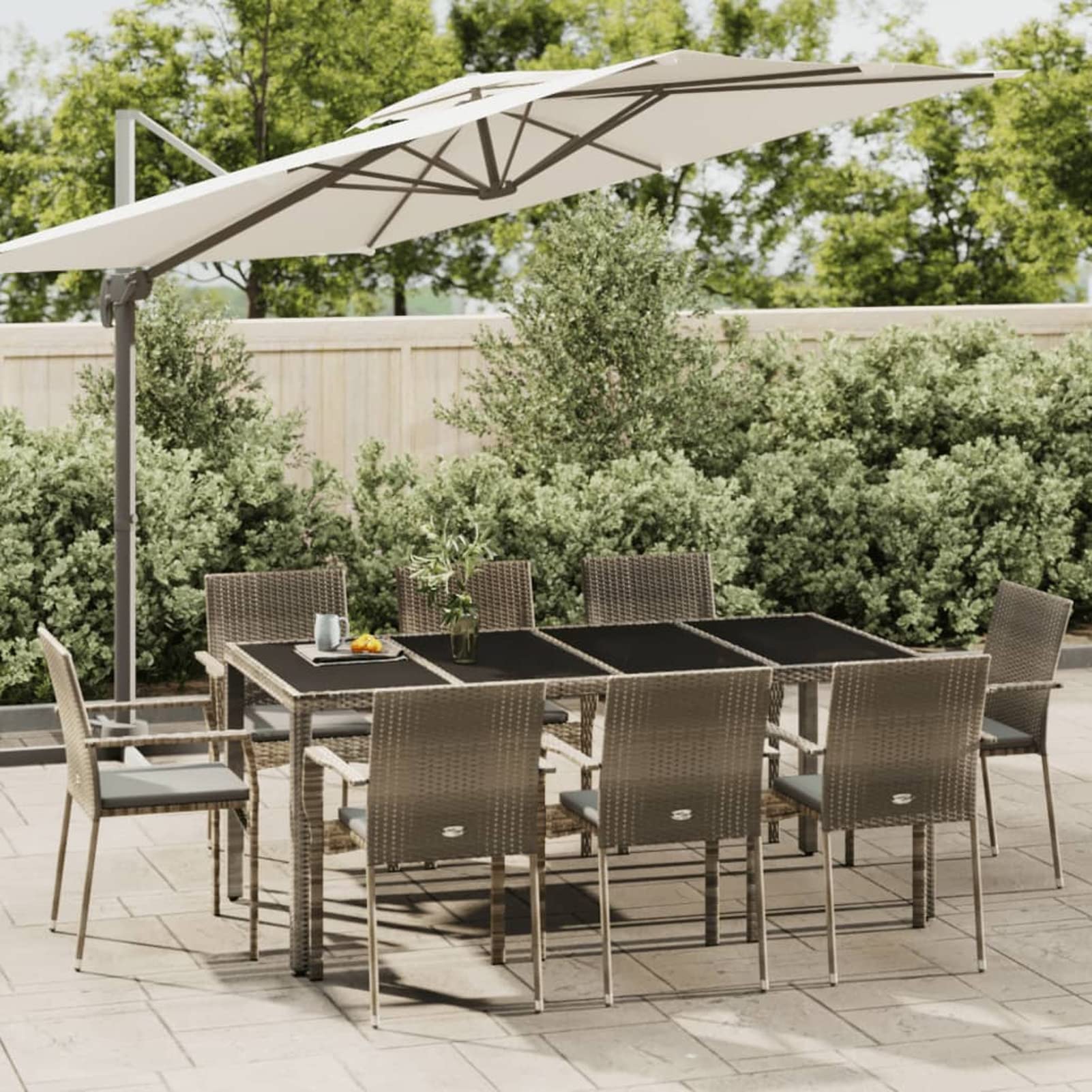 3184986 Set da Pranzo da Giardino 9 pz con Cuscini in Polyrattan Grigio Testata in Legno,Testata Letto Matrimoniale Muebles Dormitorio Spalliera Letto Testiere per Letto Matrimoniale
