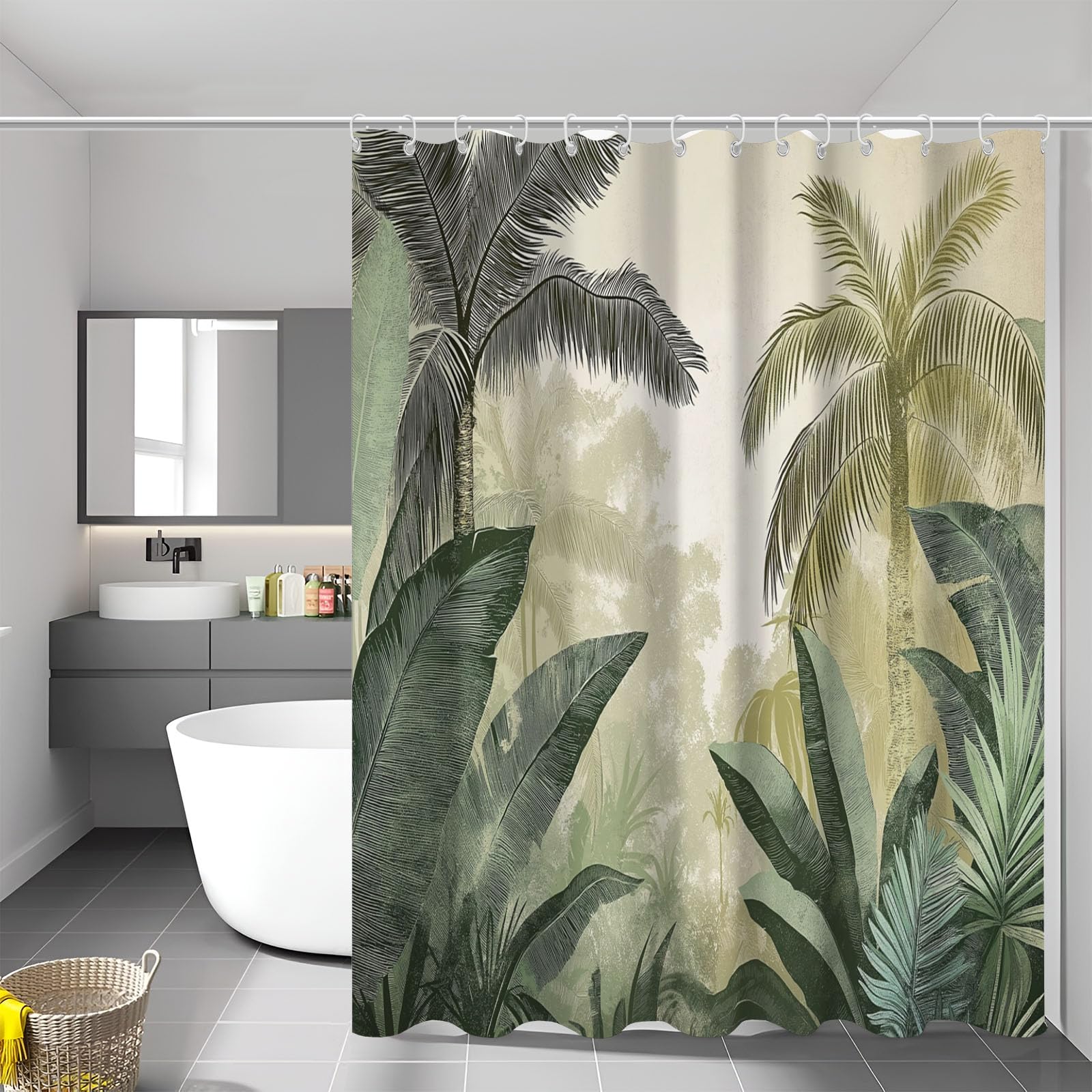 Rideau de douche végétal imperméable et lavable en machine de 180x200 cm