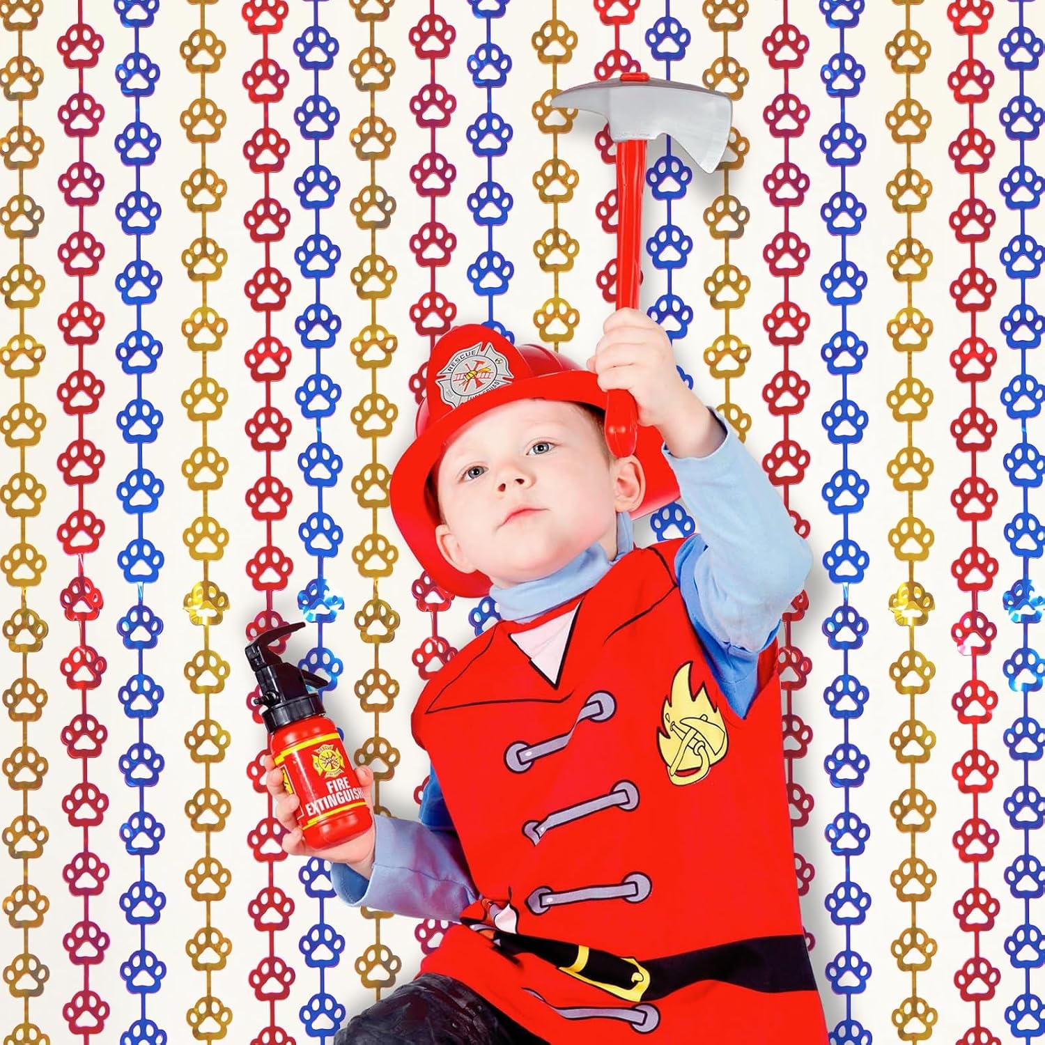 Paw Birthday Decorations, 2PCS Red Yellow Blue Foil Fringe Curtains | Dog Paw Party Supplies, 3.3 x 6.6ft Tinsel Photo Booth Props Backdrop Streamers, House Doorway Room Decor for Kids