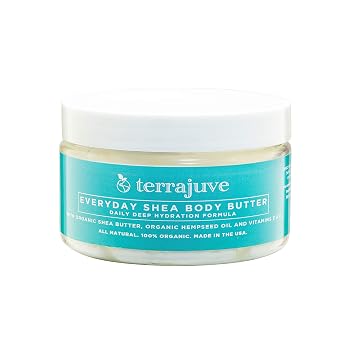 Body Butter by Terrajuve, Deep Hydration Formula, Achieve Luscious Legs, Lightens Under Eye Circles, Reduces Wrinkles, Fades Stretch Marks, Raw, Organic, All Natural, Made in USA Everyday Shea Body Butter