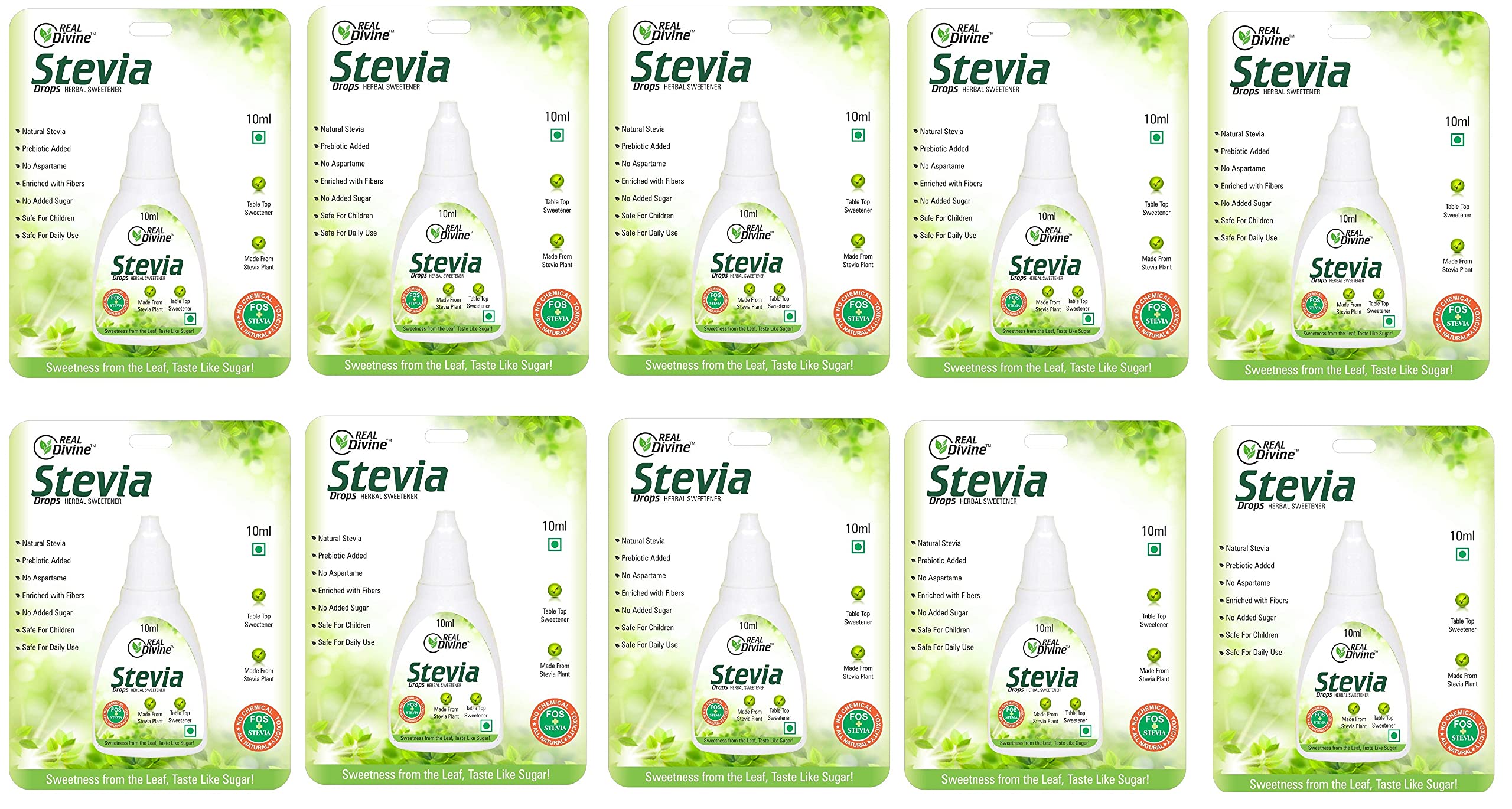 Real Divine Stevia Drops | Natural Sugar Free & Zero Calorie Sweetener | Keto & Vegan Friendly Sugar 10ml - Pack of 10 (B0C5MNQ96R) Amazon Price History, Amazon Price Tracker