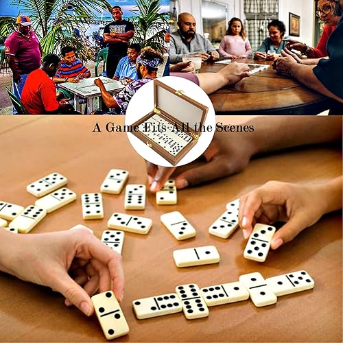 Miniatura 5 de Juego de dominó para adultos - Doble 6 y 28 azulejos con Spinner en estuche de cuero sintético amarillo