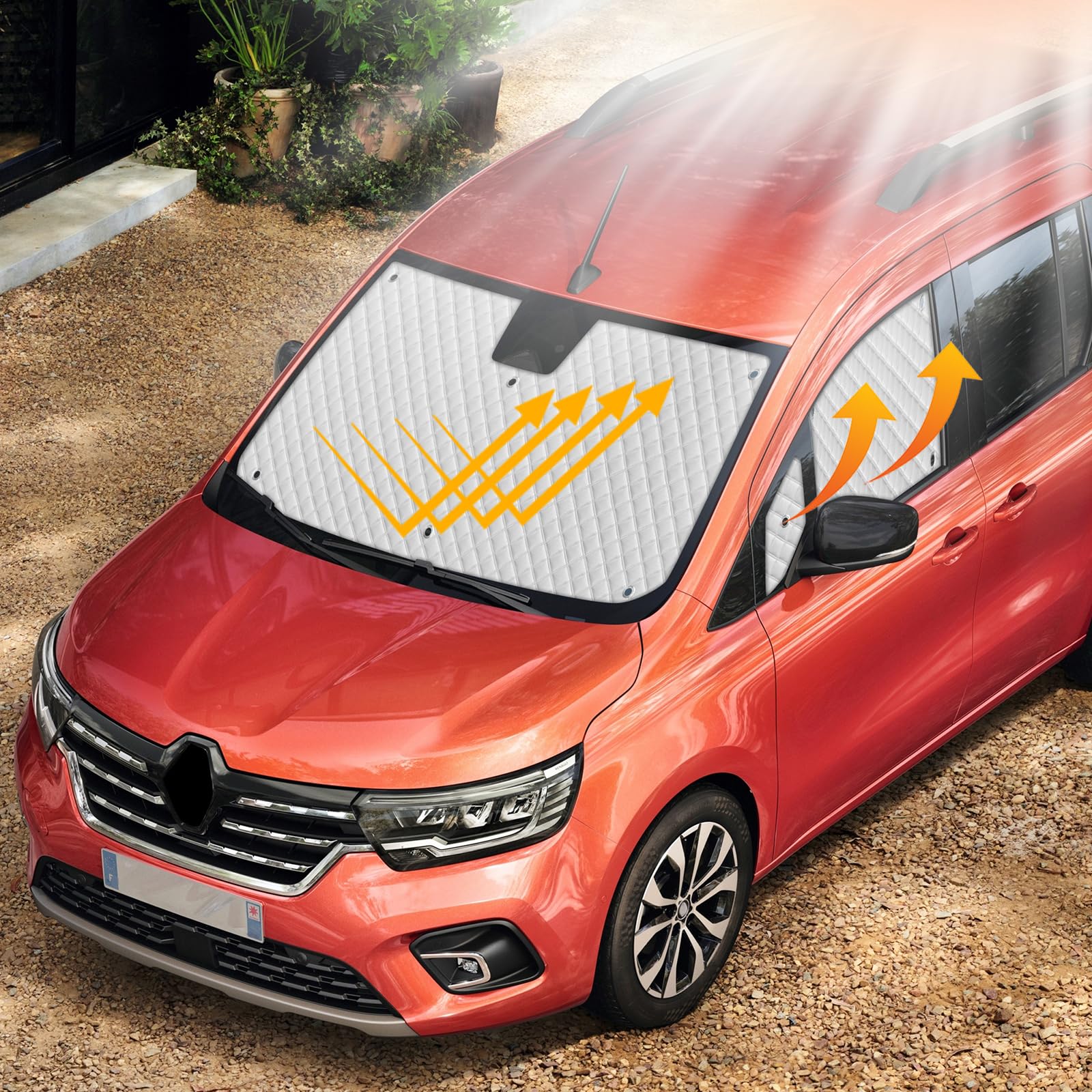 Parasole per Parabrezza Auto compatibile con 2020-2025 Renault Kangoo 3 XFK, 5 Pezzi Pieghevole Parasole per Interni Auto, Set di Tappetini Termici Interni con Borsa Portaoggetti | Set di 5 protezioni oscuranti per parabrezza, tenda termica interna, con c