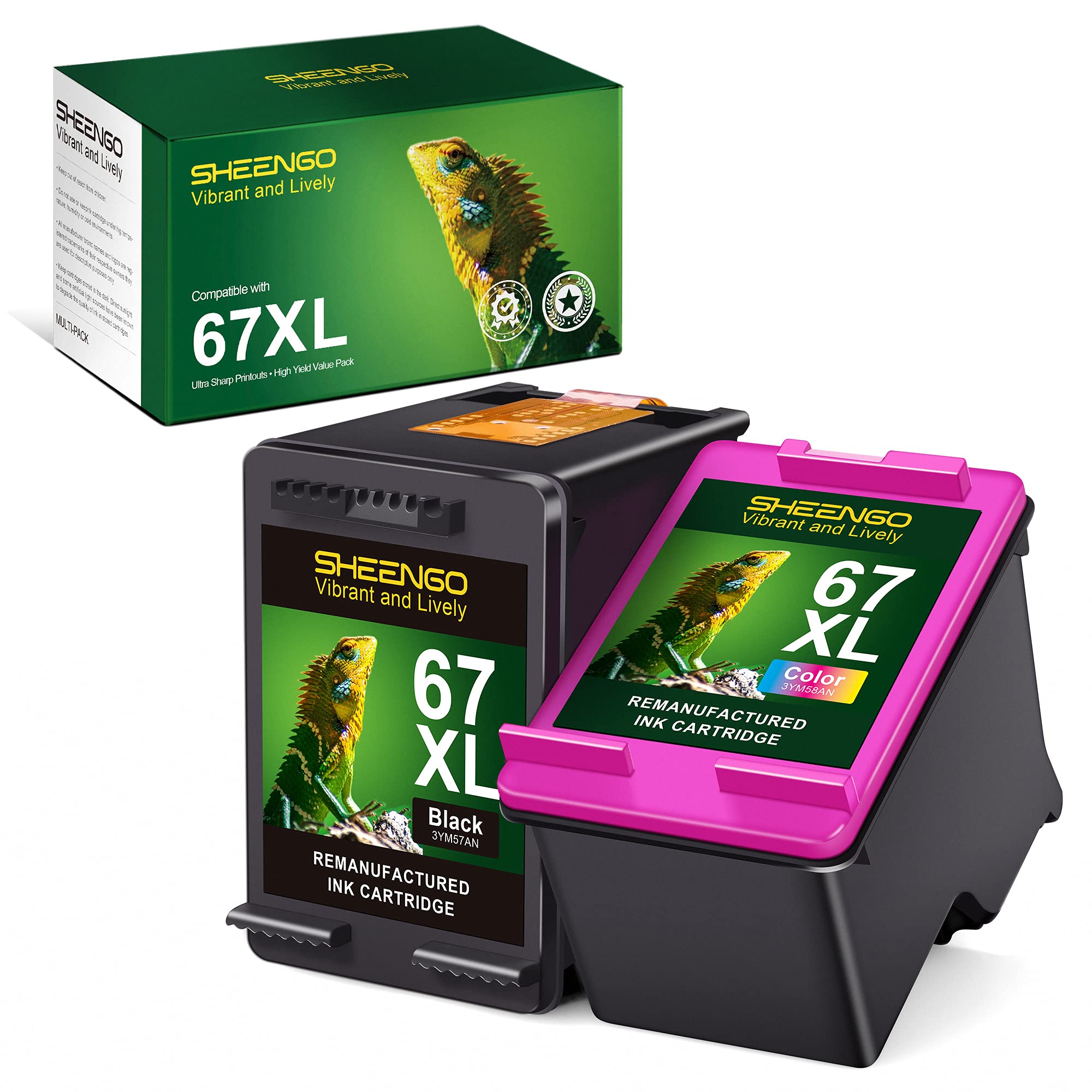 67XL Ink Cartridges Black Color Combo Pack Replacement for HP 67XL 67 XL High Yield for Envy 6055e 6055 6052 6075 Envy Pro 6455e 6455 6475 6458 DeskJet 4155 2755e 2755 Printer (1 Black, 1 Tri-Color)
