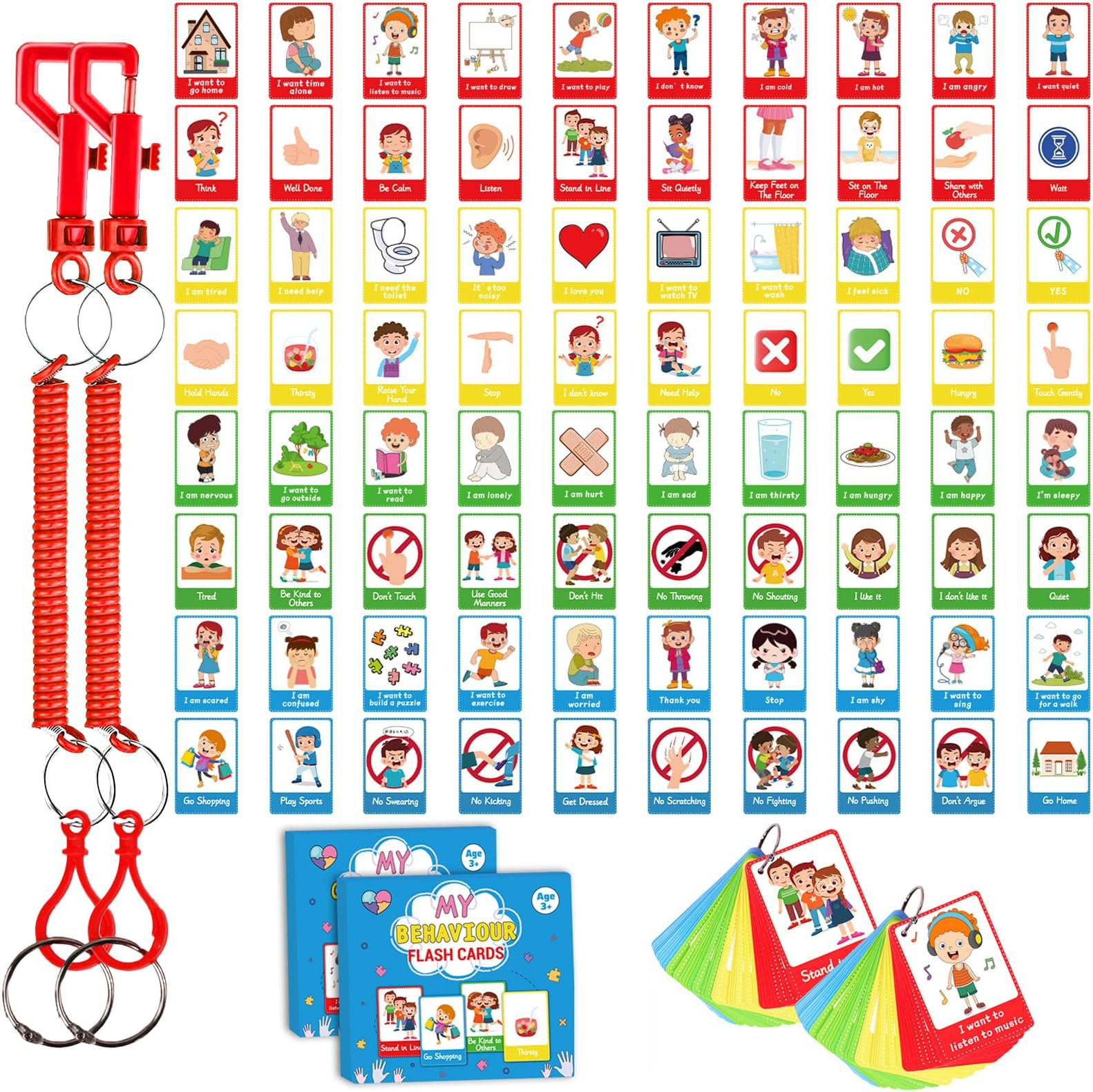 ZOIIWA 40PCS Autism Communication Cards for Speech Delay Children and Adults Special Needs Visual Aid Language Learning Cue Cards Special Ed Feelings Emotions Flash Cards for Autism Communication