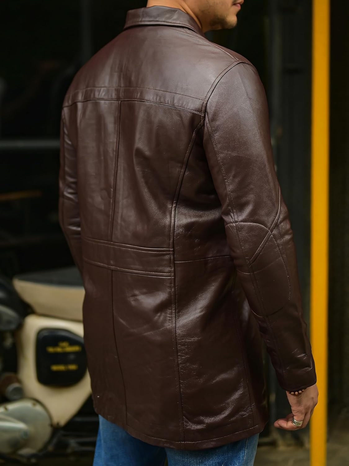 Jild Leather Trench Coat Men - 3/4 Length Casual Car Coat Style Lambskin Long Leather Jacket Men - Image 5