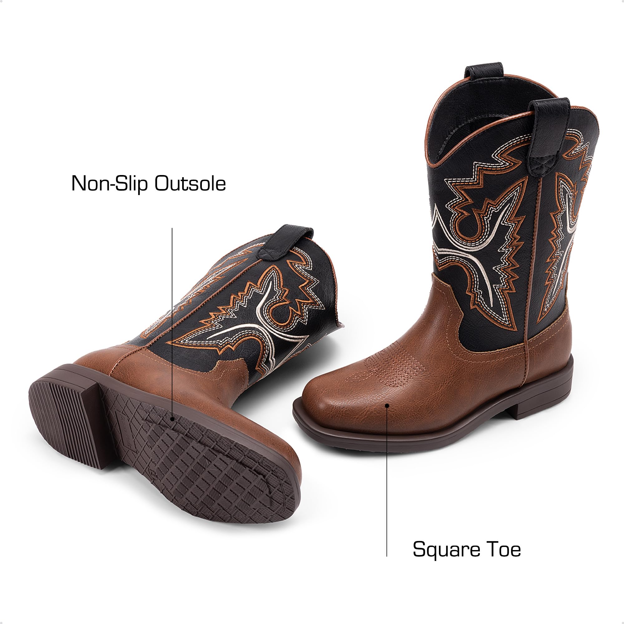 DREAM PAIRS Stivali da cowboy per ragazzi e ragazze stivali da equitazione con punta quadrata stile western