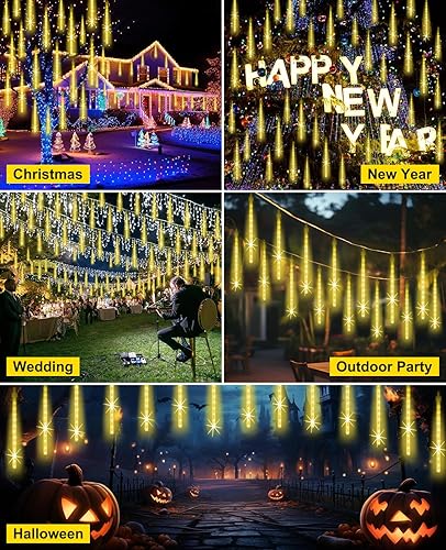 Miniatura 7 de Luces de Navidad para exteriores, 16 pulgadas, 20 tubos, luz de lluvia de meteoros, cadena de caída de lluvia, iluminación de carámbano, nieve,