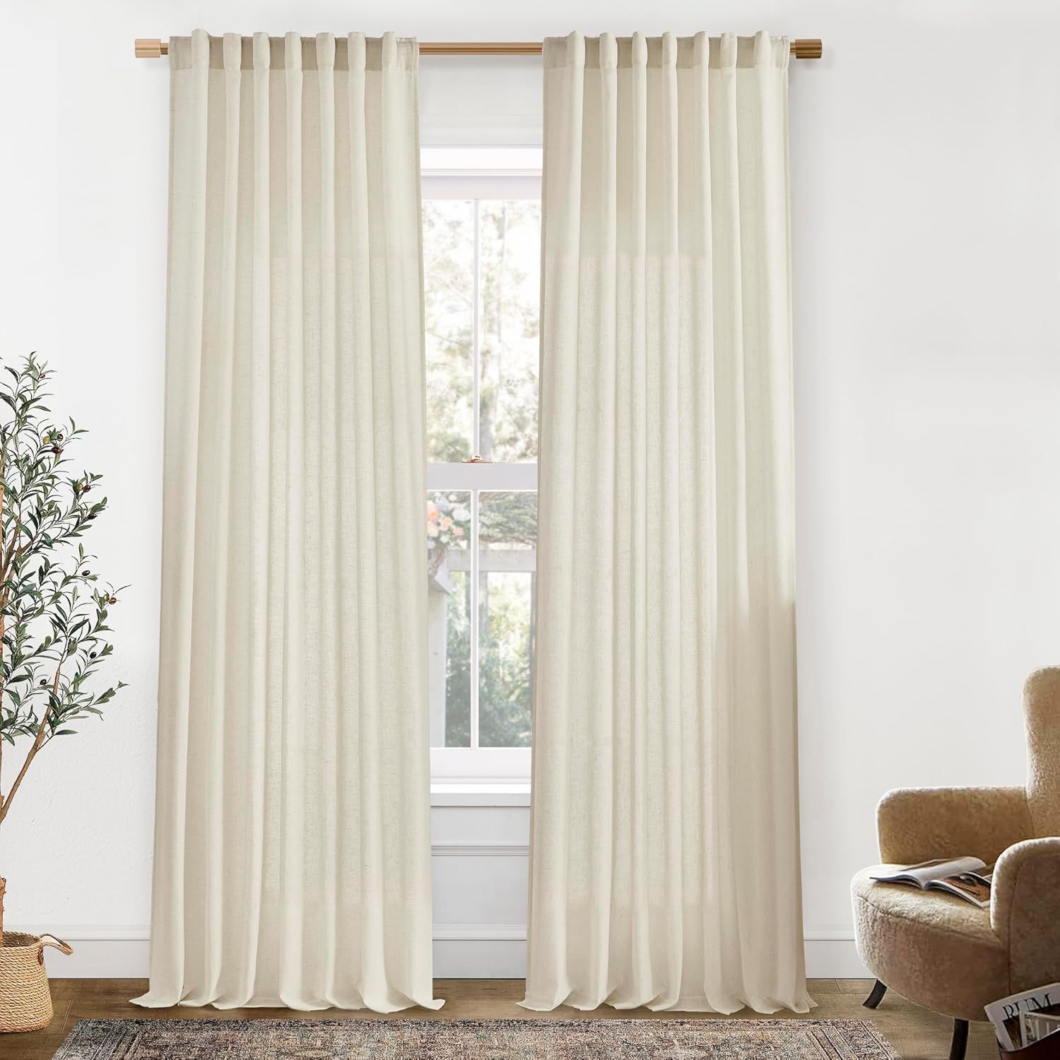 SHINELAND Sand 84 Inches Long Sliding Door Curtains for