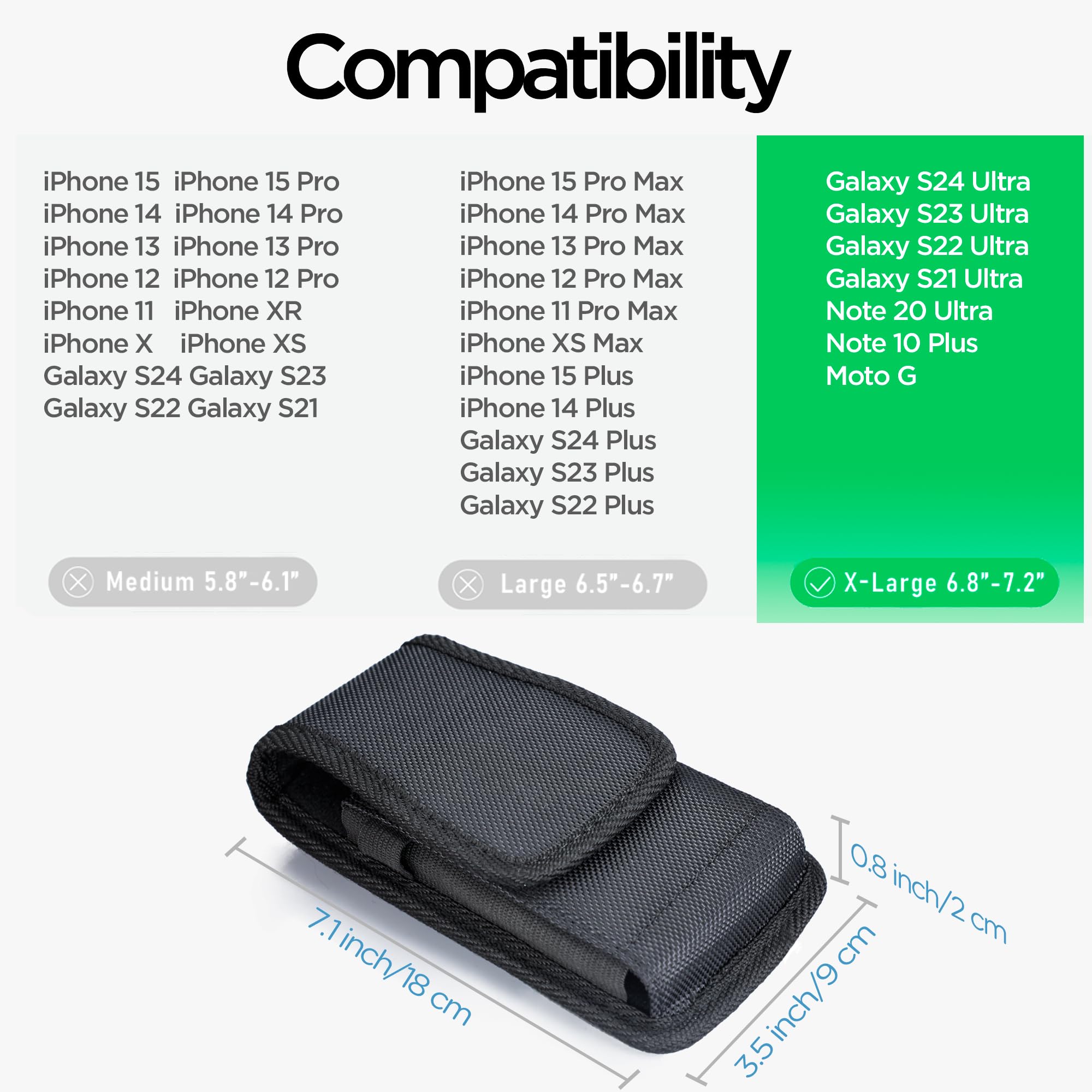 Handy Gürteltasche Premium Gürtel Tasche Handytasche für Galaxy S24 Ultra S23 Ultra S22 Ultra 5G Note 20 Ultra 5G Note 10+ Plus 5G -XL