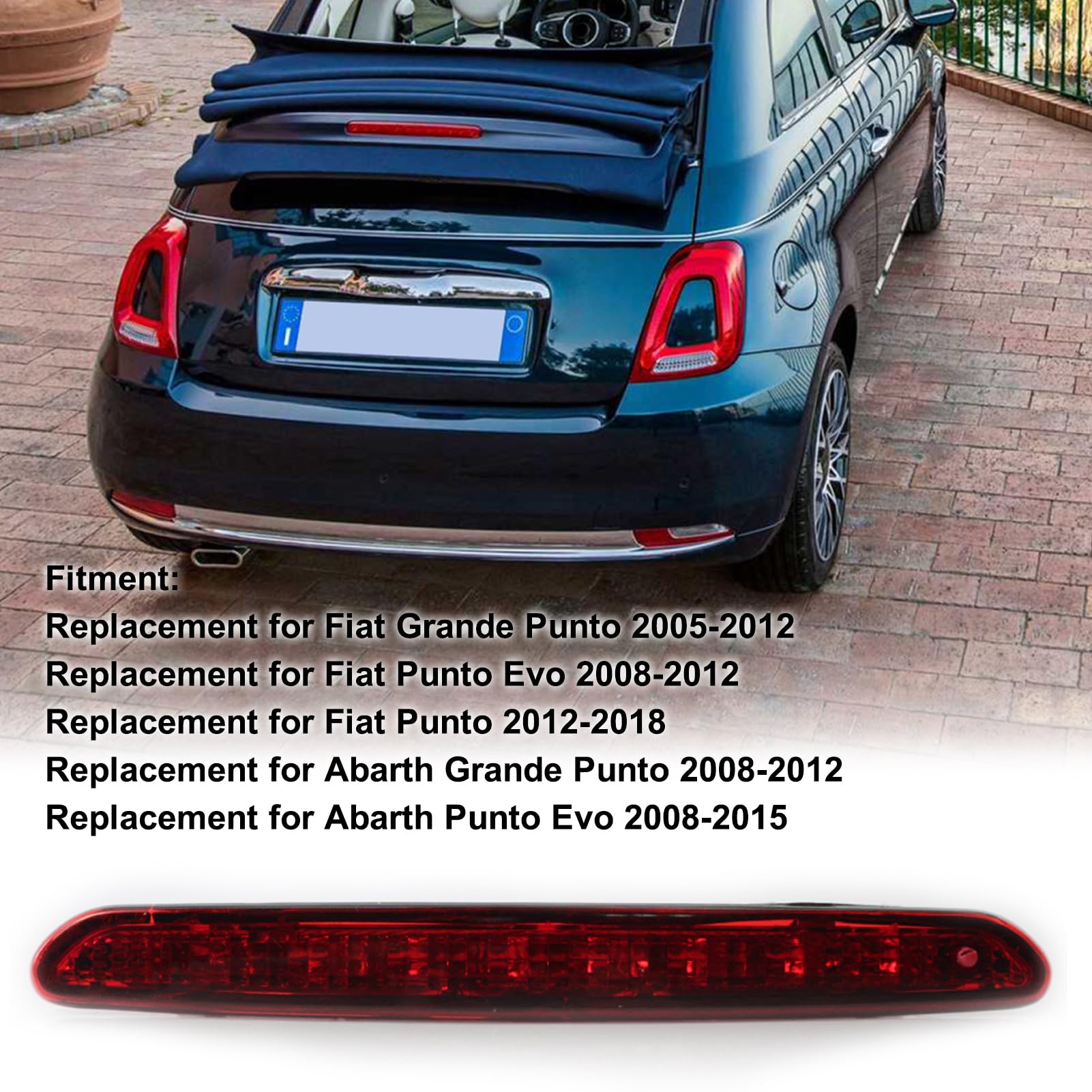 Luce di stop per auto, terza luce di stop a LED posteriore Sostituzione della lampada di stop impermeabile per Fiat Grande Punto/Punto Evo/Punto 05-18 Abarth Grande Punto/Punto Evo 08-15,