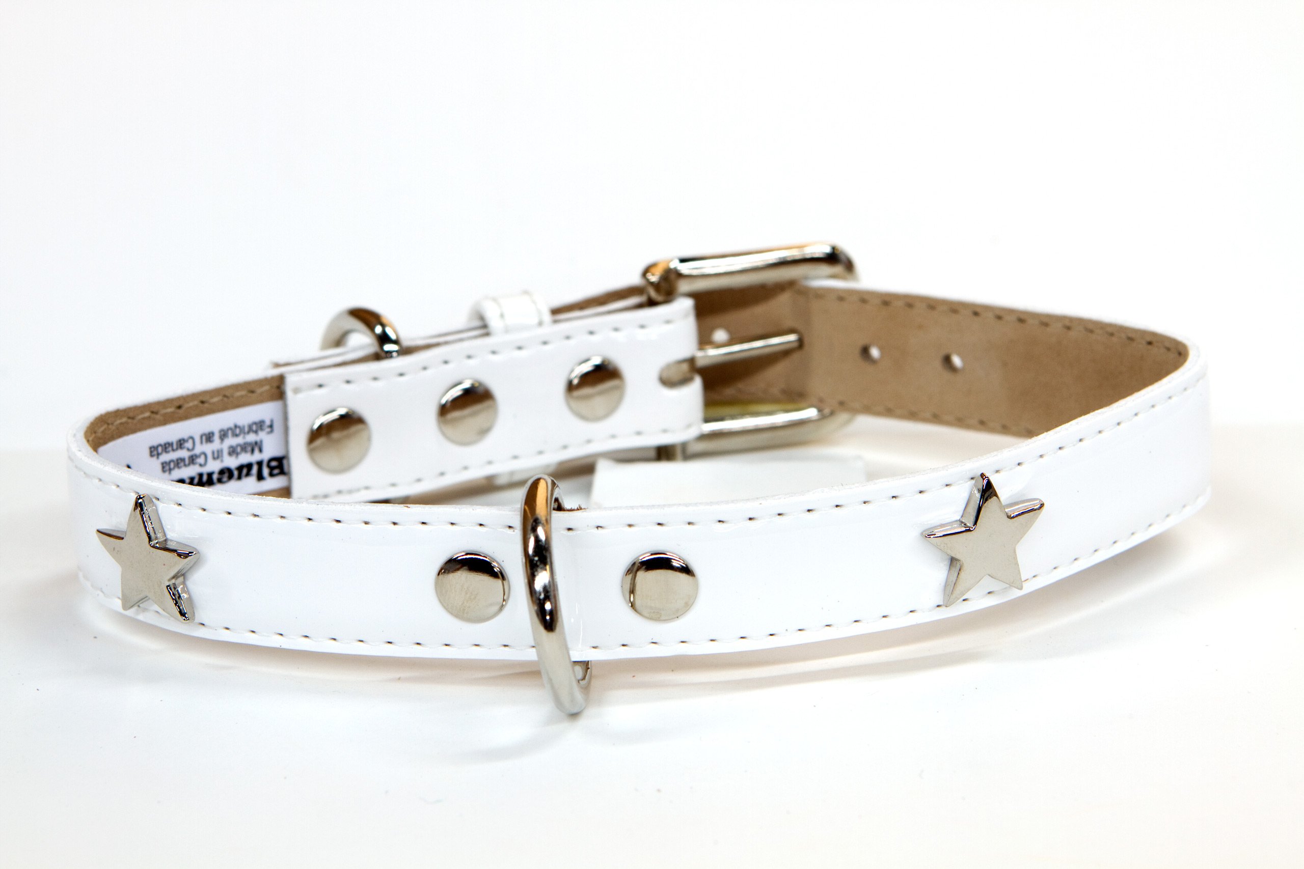 BluemaxItalian Synthetic Patent Dog Collar with Star Stud, 1-Inch by 22-Inch, White