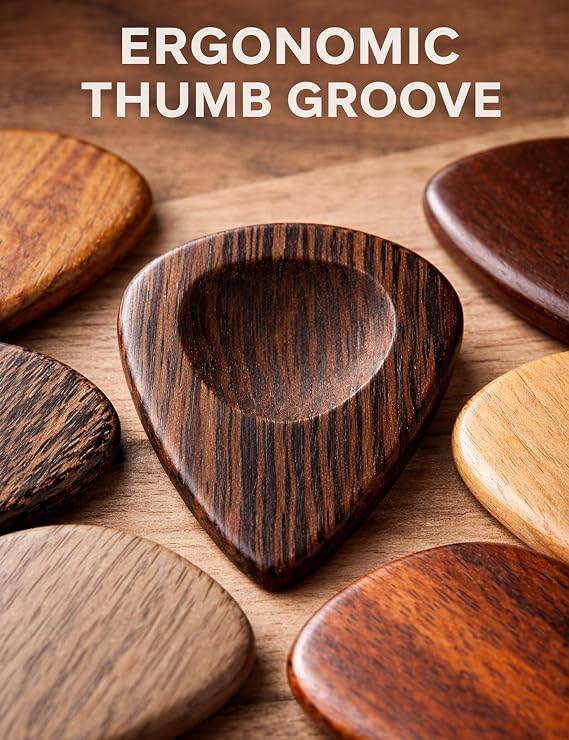 ROTOPATA 6 Pcs Wooden Guitar Picks Variety Pack with Organizer Box