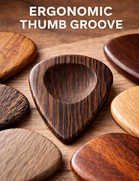 ROTOPATA 6 Pcs Wooden Guitar Picks Variety Pack with Organizer Box