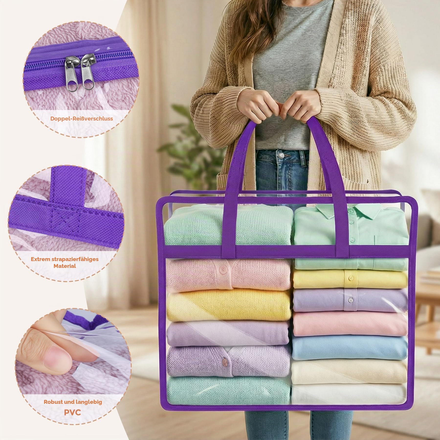 6 transparente Aufbewahrungsbeutel mit Reißverschluss für Kleidung, Schrank-Organizer und Aufbewahrungsbeutel aus Vinyl für Bettwäsche, Bettwäsche, Decken, Bettdecken, Kleidung und Spielzeug,