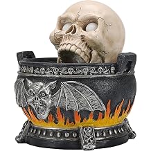Halloween Skull Cauldron Statue with LED Light, Smoke Fog Effect Resin Decor