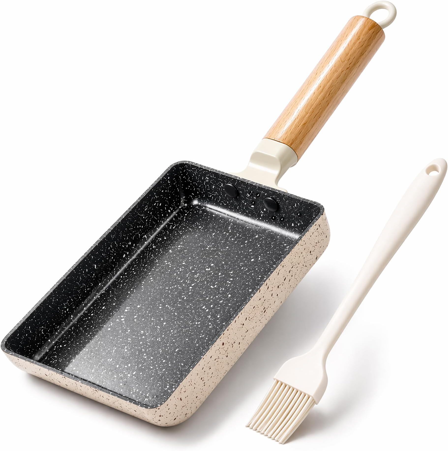 Ceramic Coating Square Japanese Tamagoyaki Omelette Small Skillet, Non-stick Rectangle Egg Roll Pan with Wood Handle