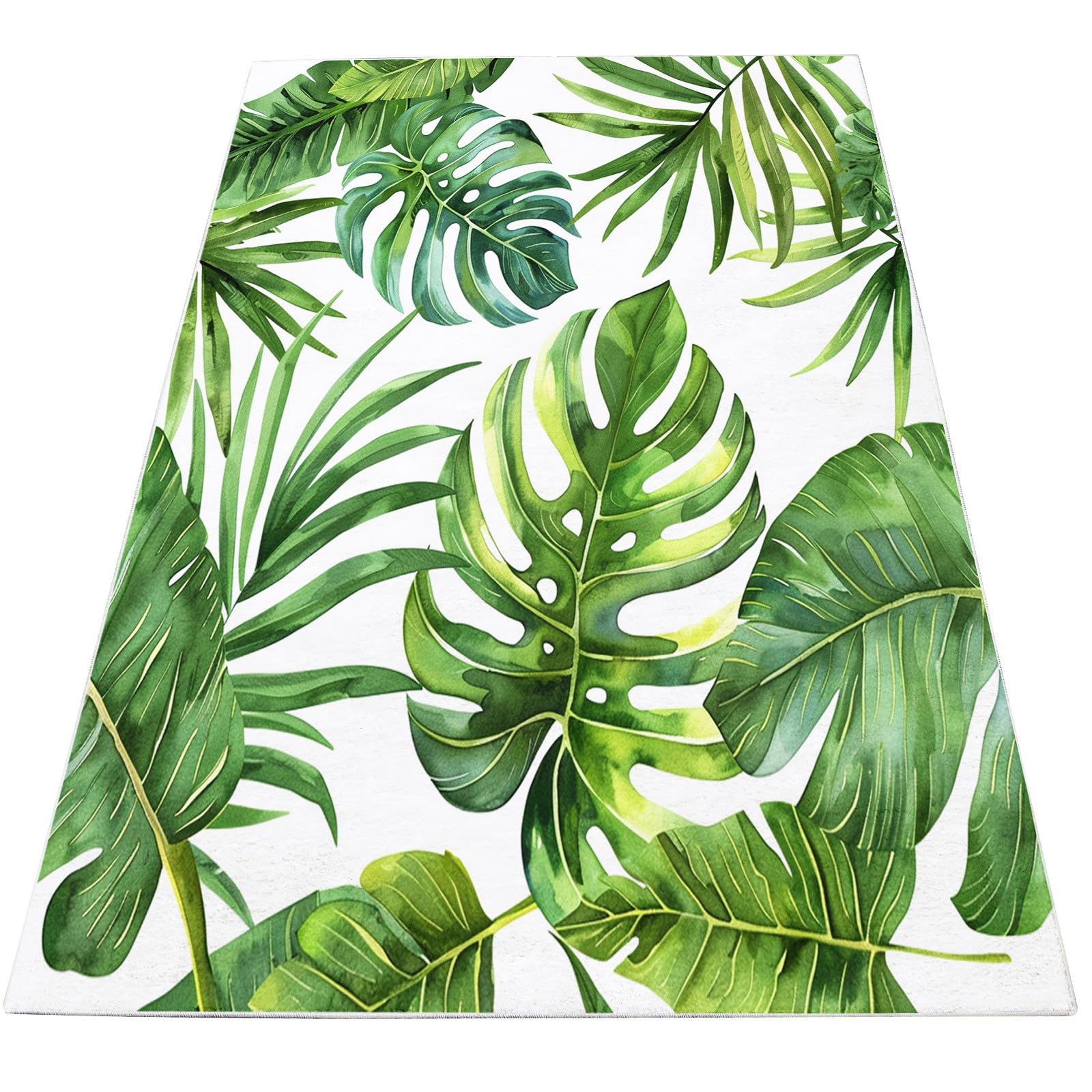 Teppich Wohnzimmer Monstera-Blätter Sind Grün 120x180 cm Modern rutschfest Teppiche Schlafzimmer Kurzflor Waschbar Teppich Flauschig Weich Home Deko Teppich