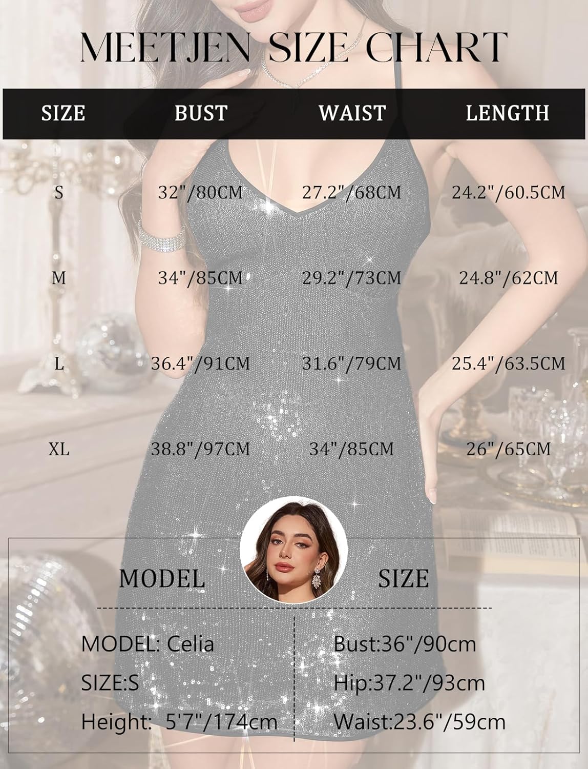 Meetjen Women's Sparkly Sequin Mini Dresses V Neck Spaghetti Strap Sexy Glitter Party Club Dress Homecoming Birthday - Image 6