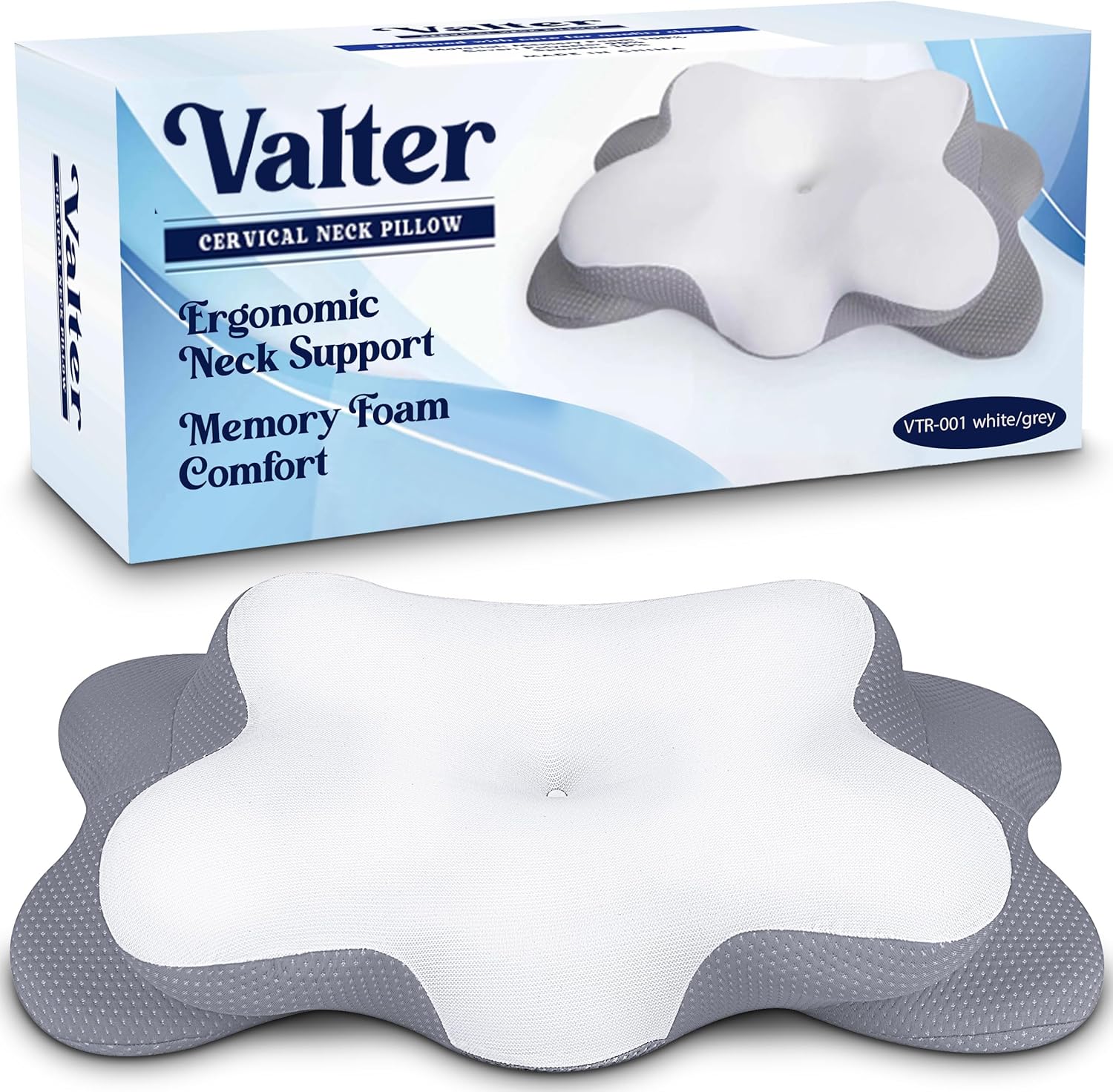 VALTER Cervical Neck Pillow for Pain Relief, Orthopedic Contour Memory Foam Pillow for Back Side Stomach Sleepers, Ergonomic Support for Neck and Armrest - Image 8