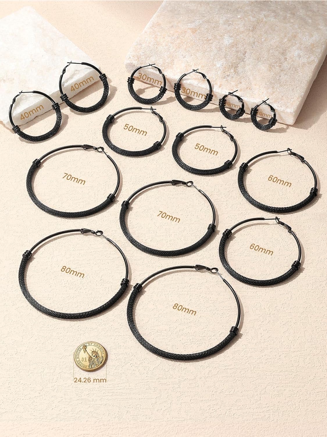 KeyStyle Mesh Hoop Earrings for Women, Stainless Steel Gold Hoops Earring Lightweight Loops, 2MM Thick Hypoallergenic Circle Endless Hollow Hoop 20mm-80mm - Image 6