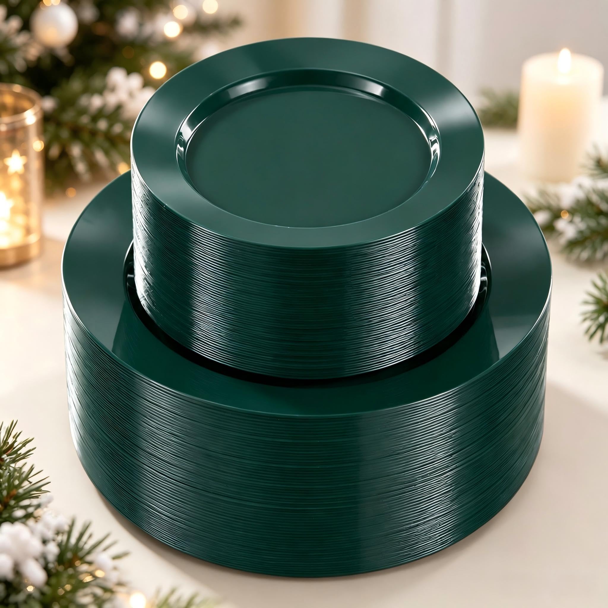 Goodluck 200PCS Green Plastic Plates, Heavy Duty Green Plates