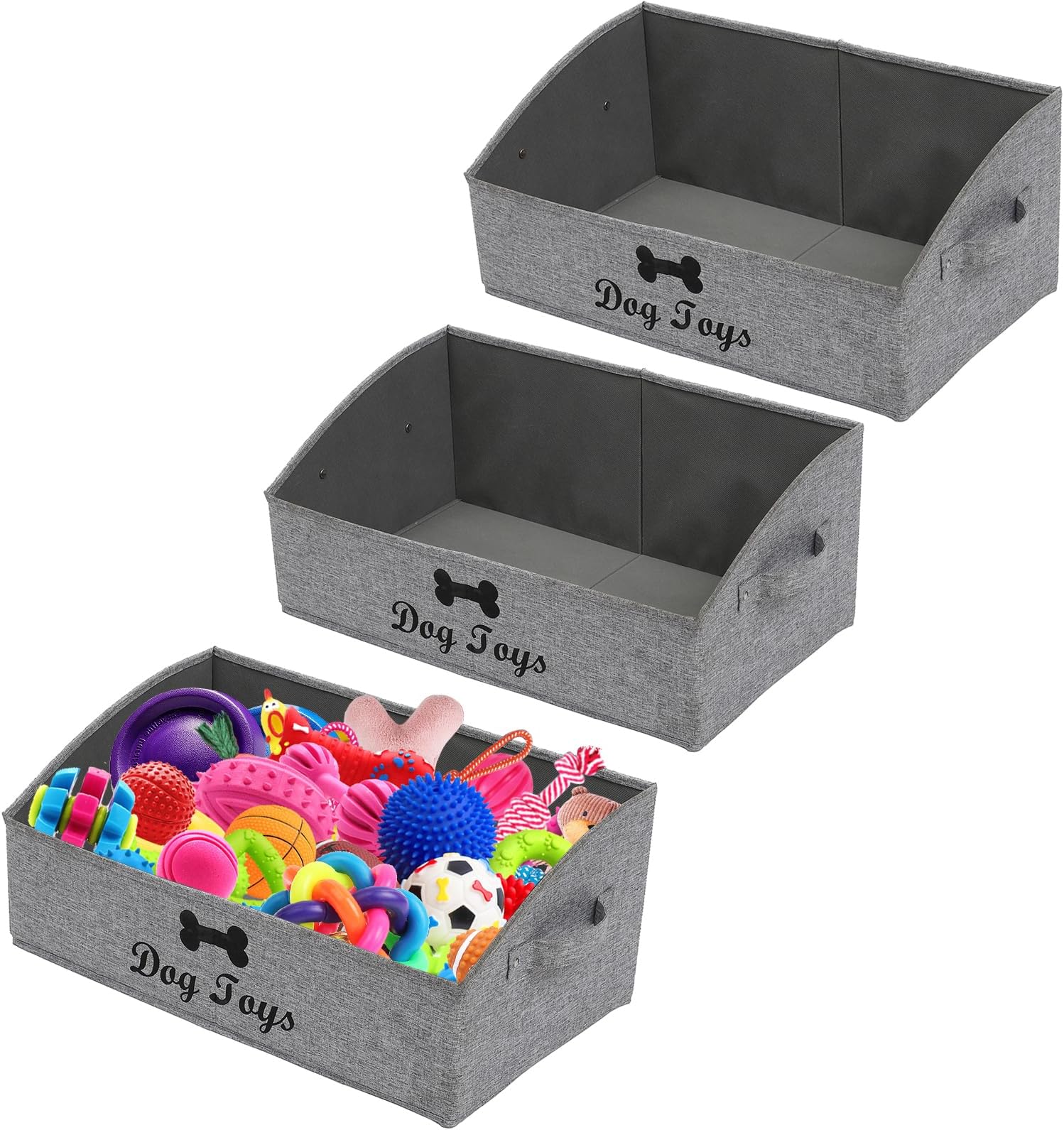 3 Pack Large dog toy bin dog toy box storage box - Foldable Fabric Trapezoid Organizer Boxes with Handle for Dog Toys (Snow Gray-DOG)