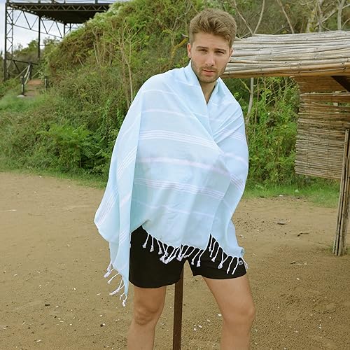 Miniatura 6 de Toalla de playa turca, 100% algodón, 38 x 71 pulgadas, secado rápido, delgada, ligera, suave, libre de arena, toallas compactas para playa, piscina,