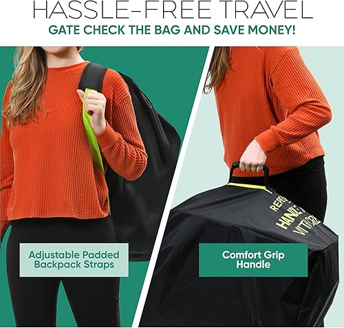 Miniatura 6 de reperkid Bolsa de cochecito mediana para viajes en avión, negro y verde, 42 pulgadas de alto x 26 pulgadas de ancho x 13 pulgadas de profundidad, se