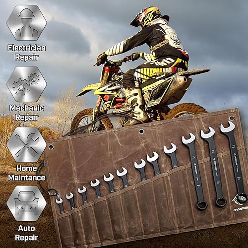 Miniatura 9 de Llaves combinadas, juego de llaves métricas de 12 piezas de 0.315-0.748 in, negro resistente, con bolsa de almacenamiento de lona de cera, kit de